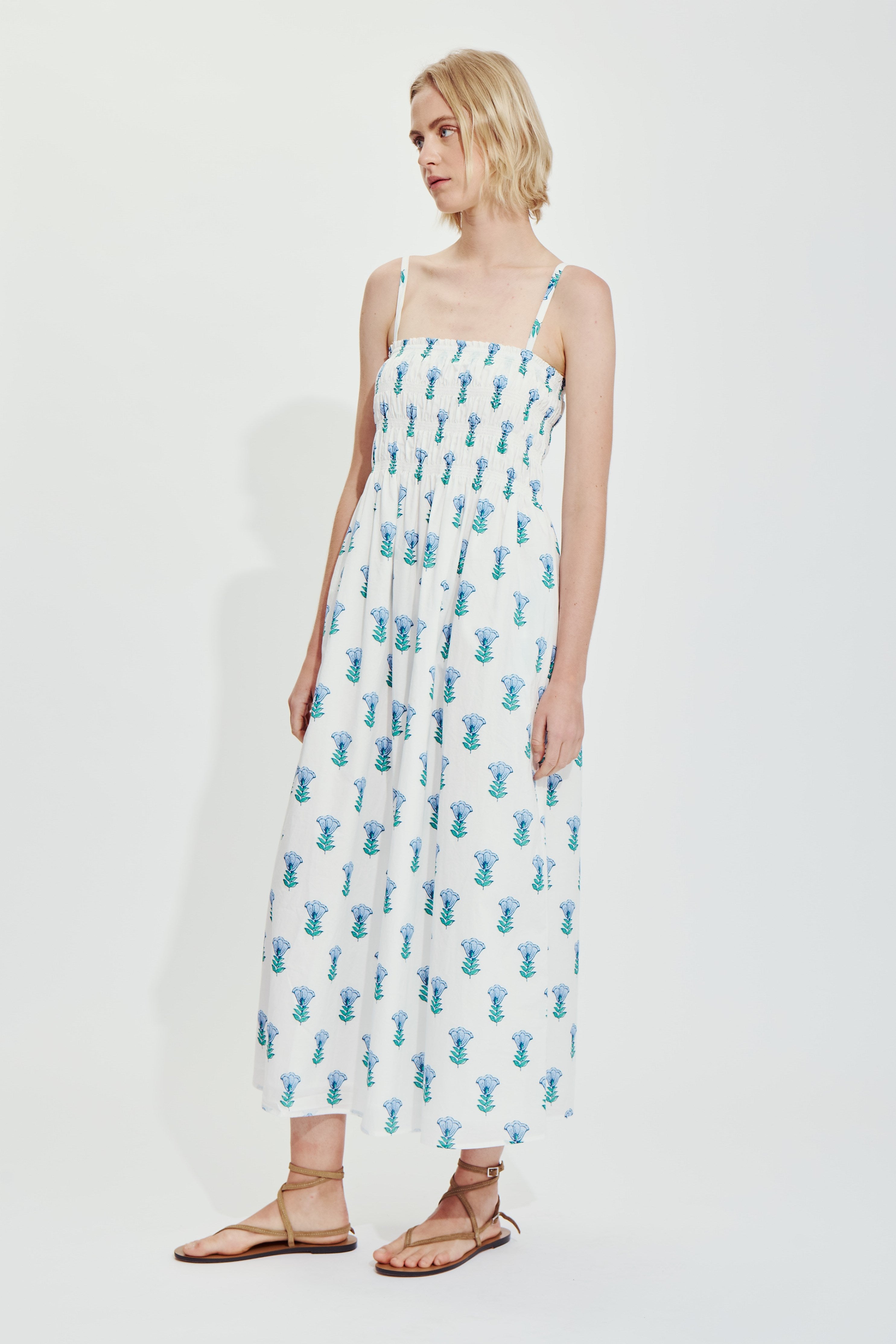 AMIE DRESS-Blue conv. floral