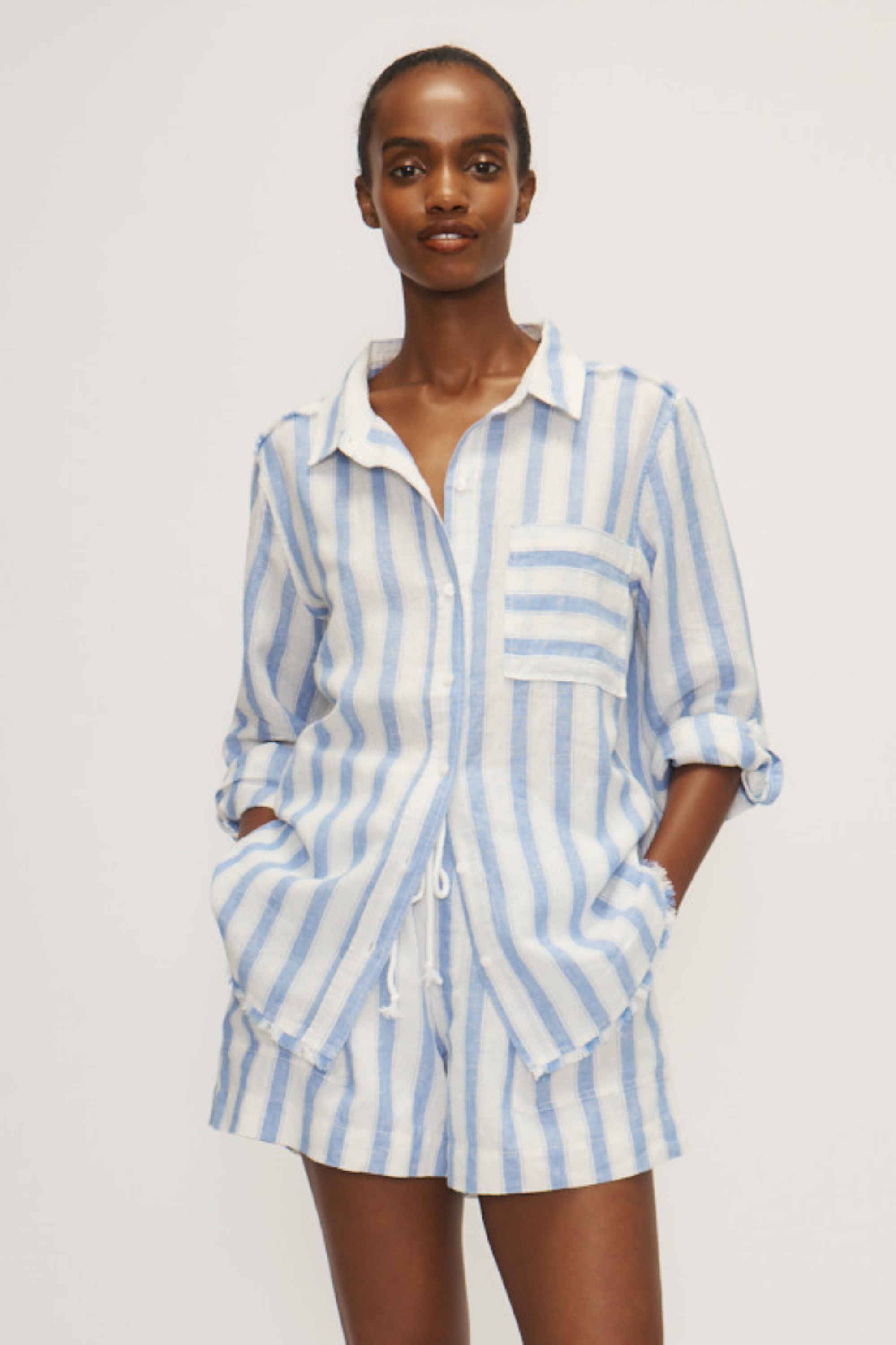 ANAIS SHIRT-Lt blue wide stripe