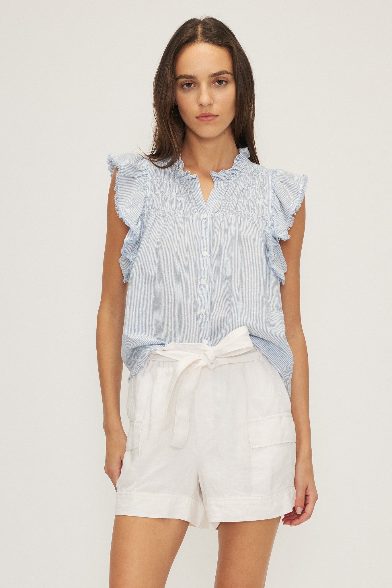 BENJAMIN BLOUSE-Lt blue pin stripe