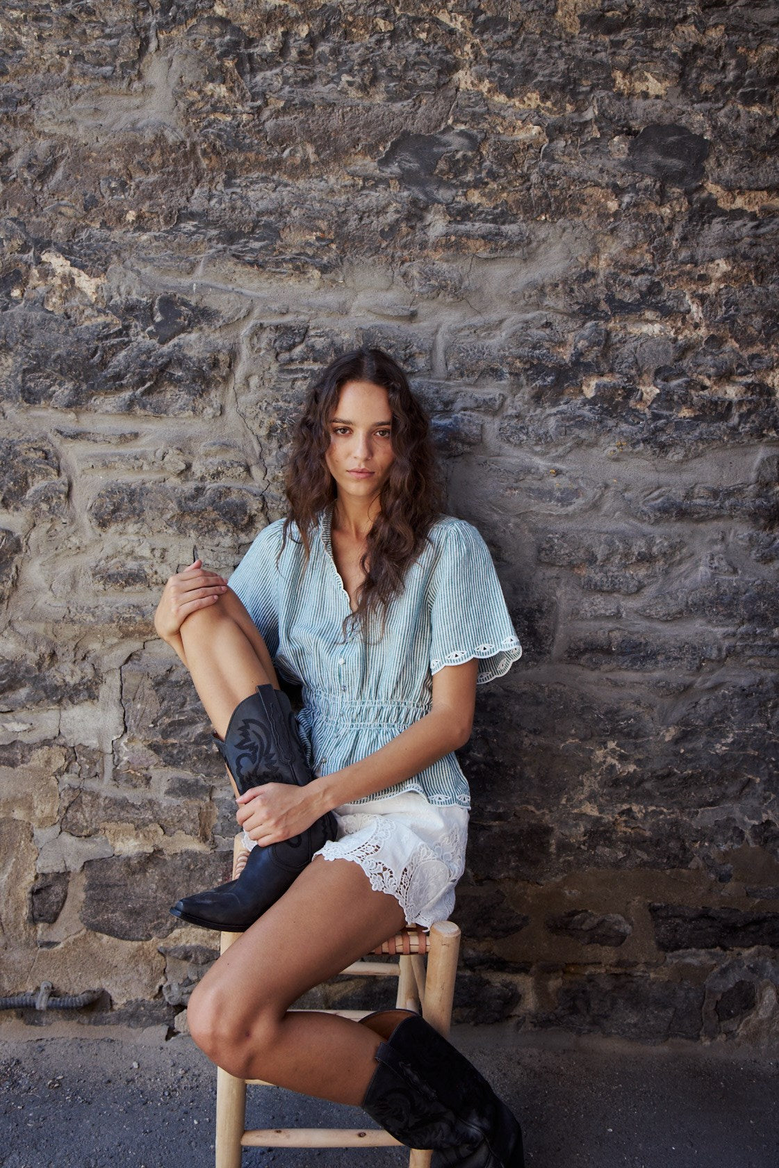 CATHY BLOUSE-Green stripe