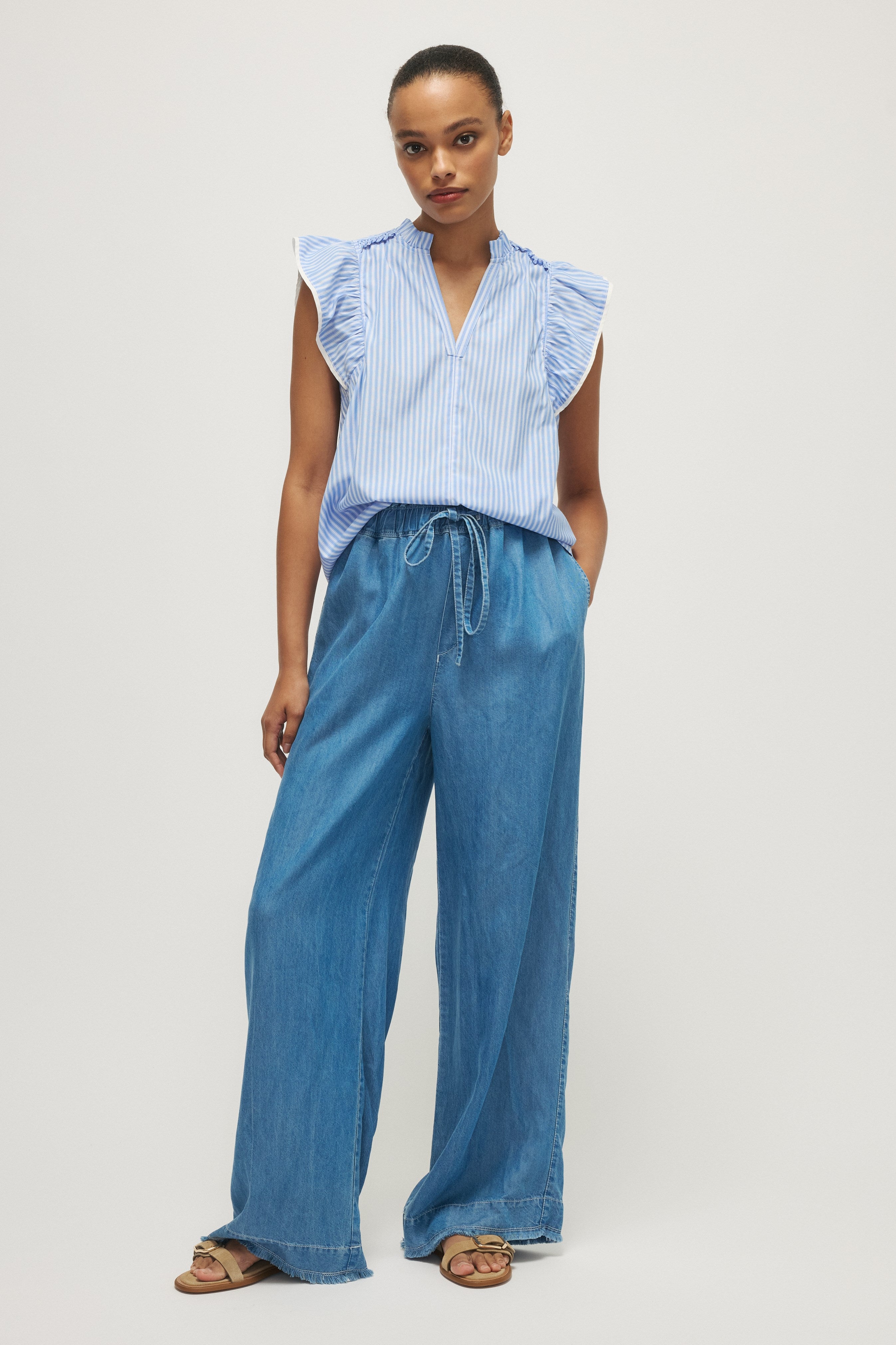 CLARIS BLOUSE-Chambray multistripe