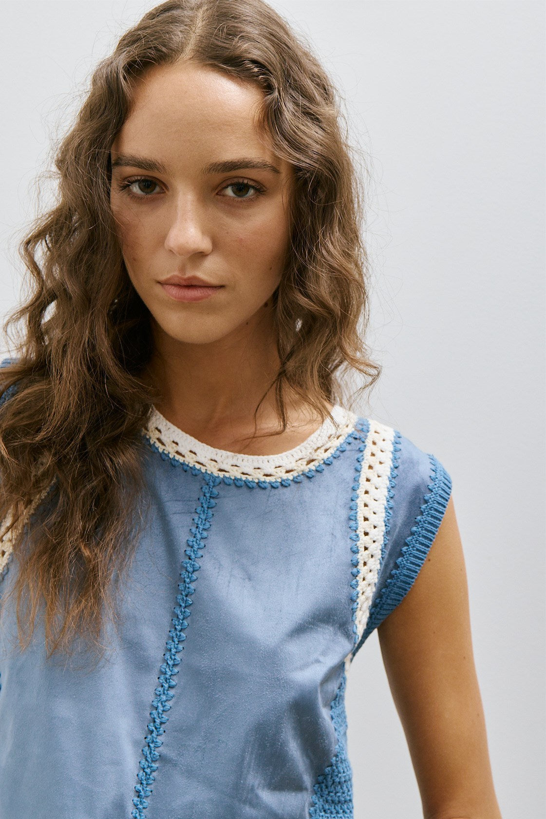 DAPH TOP-Denim blue suede