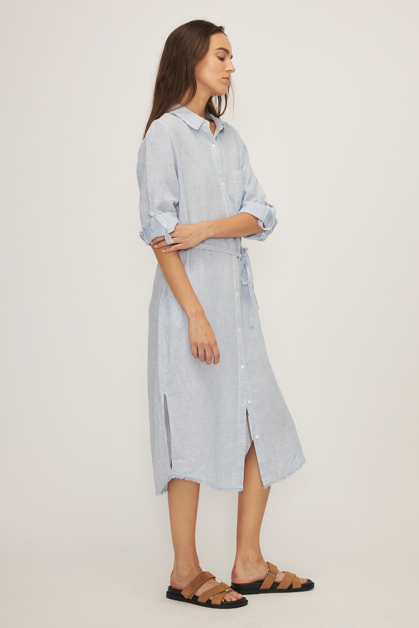 Robe ESTELLE - Rayures fines bleu clair