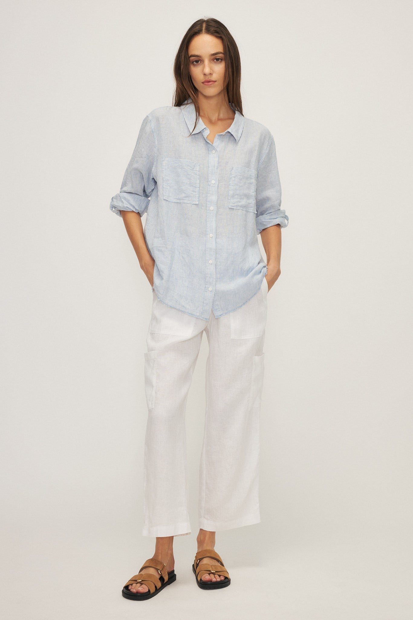Chemise GARCIA - Rayures fines bleu clair