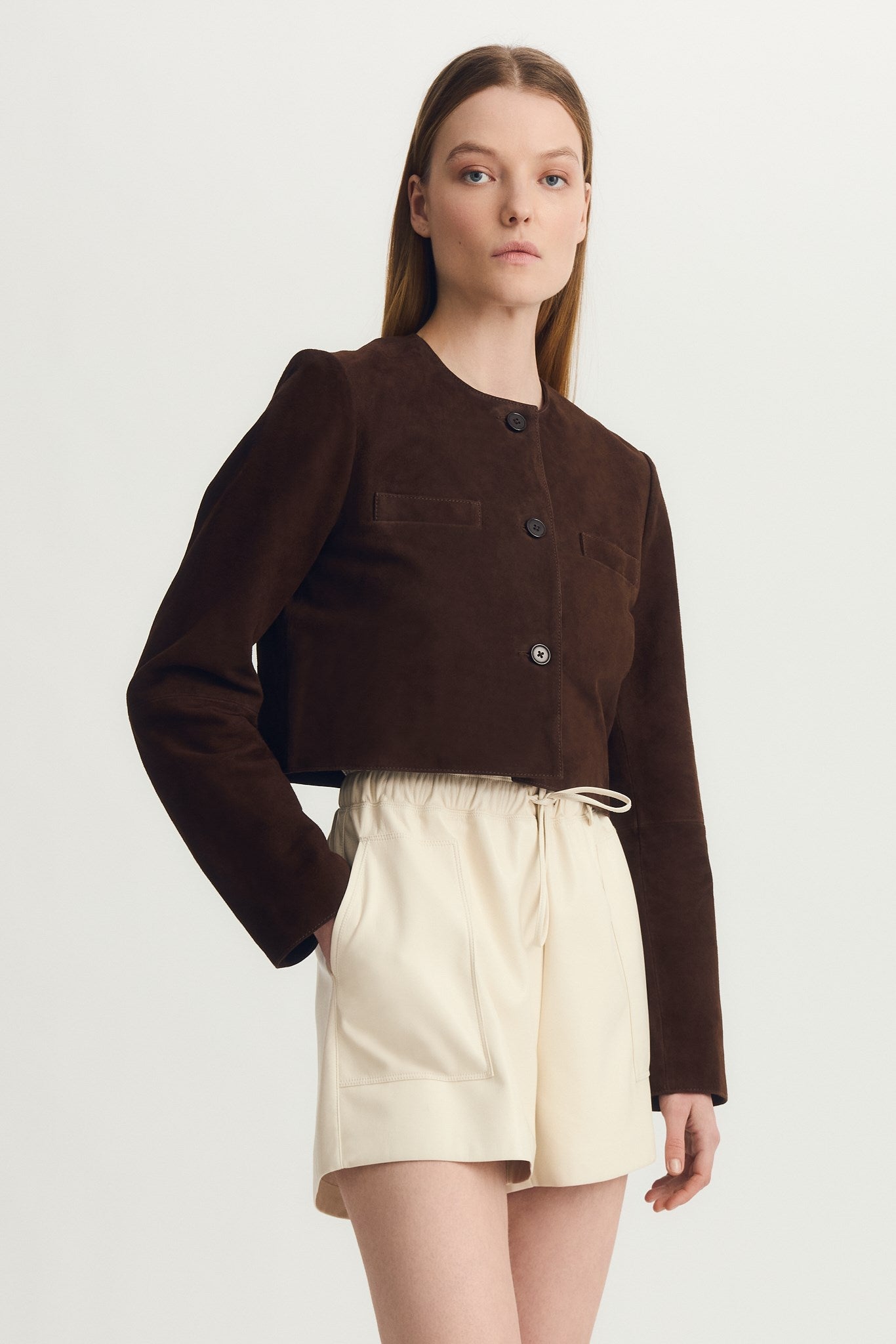 GLENDA JACKET-Brown suede