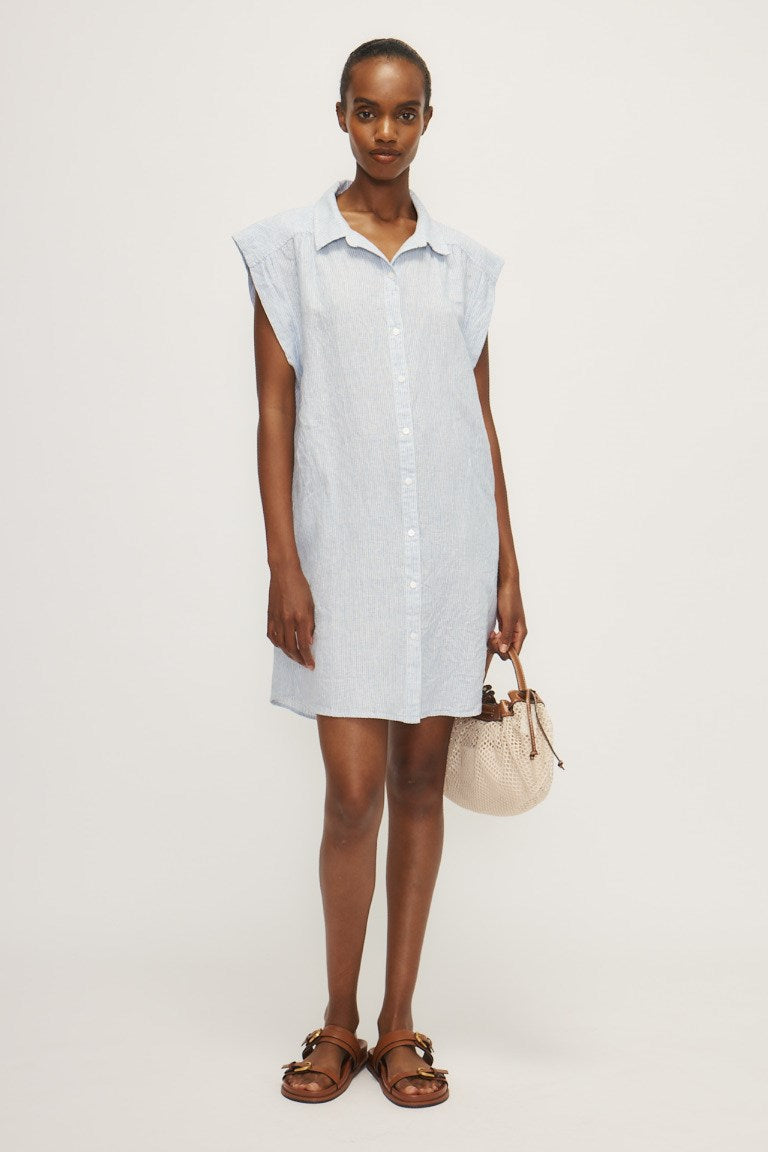 IMAN DRESS-Lt blue pin stripe