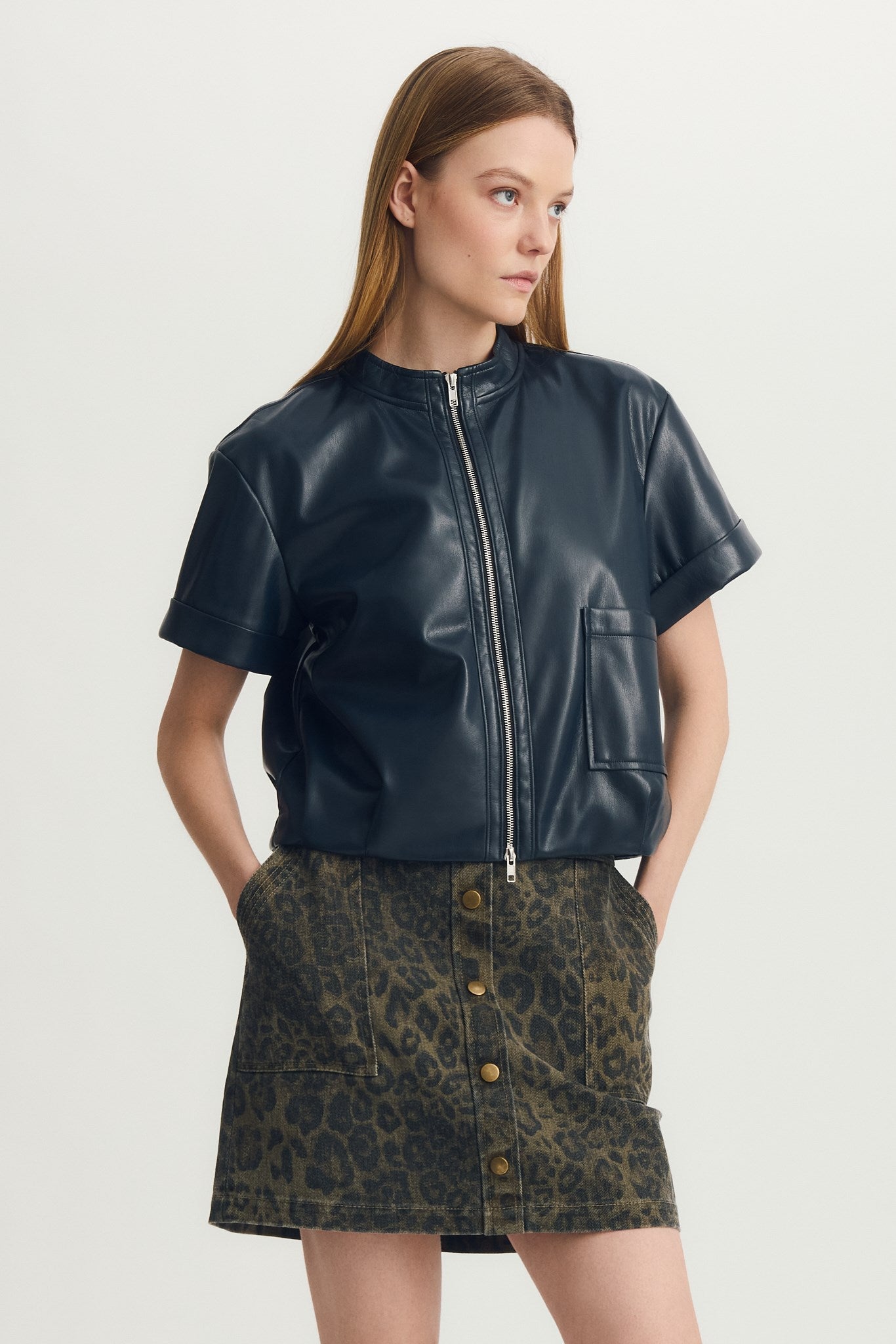 JACKIE ZIP-UP TOP-Dk navy