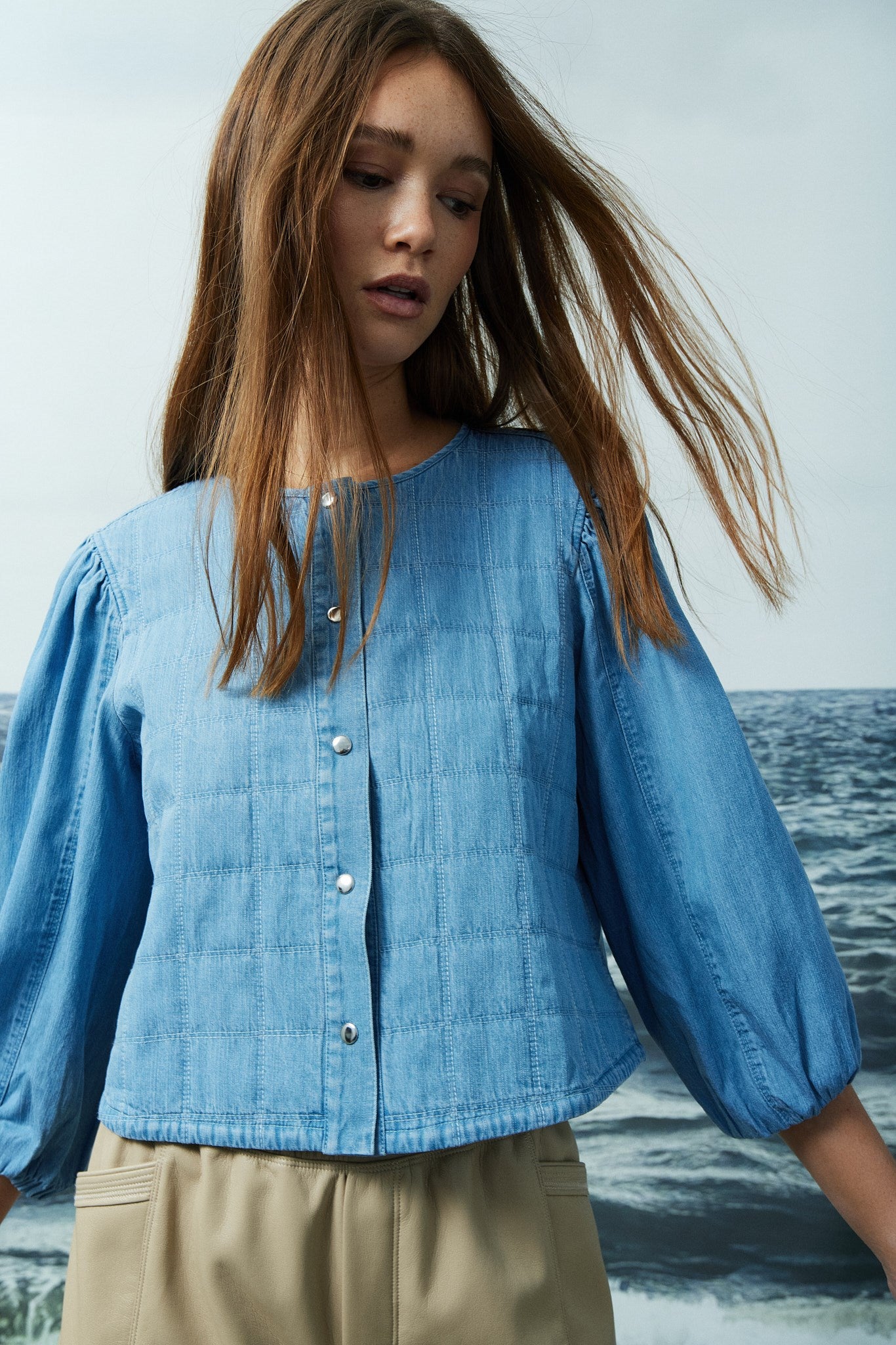 KITTY BLOUSE-Bleu denim décoloré