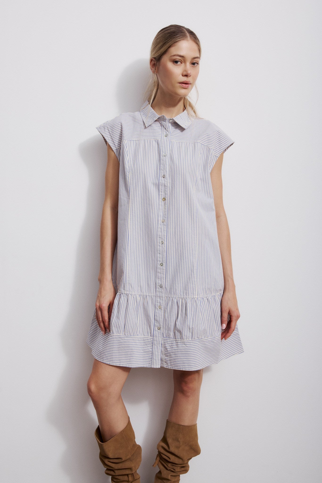 LAIA DRESS-Blue pin stripe