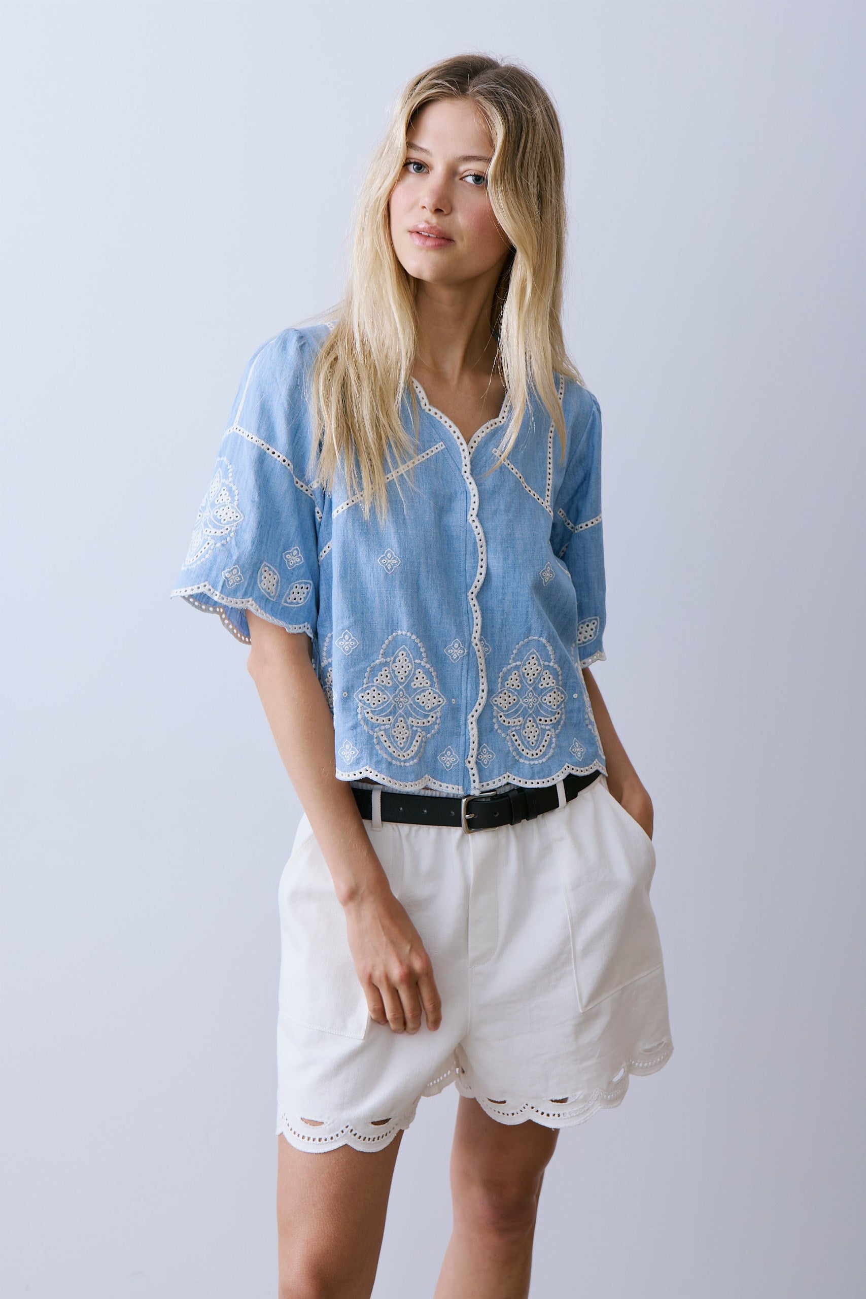 MARNIE BLOUSE-Lt blue denim