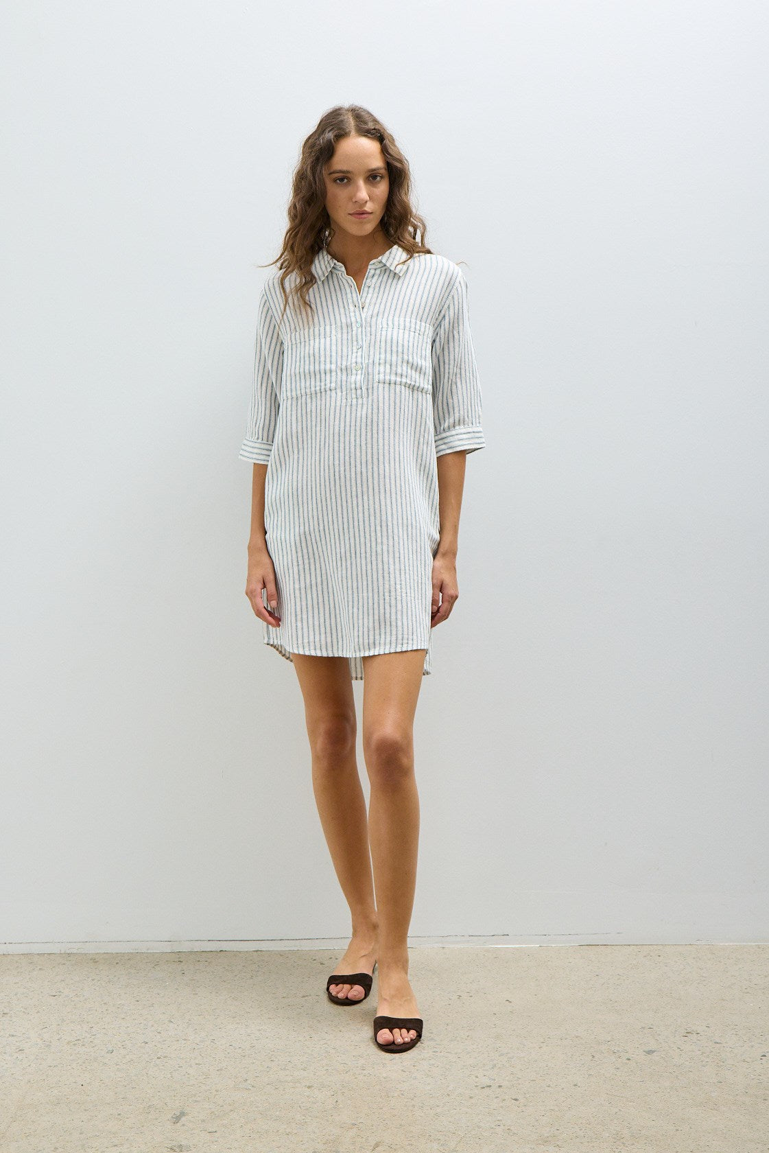 MITCH DRESS-White navy stripe