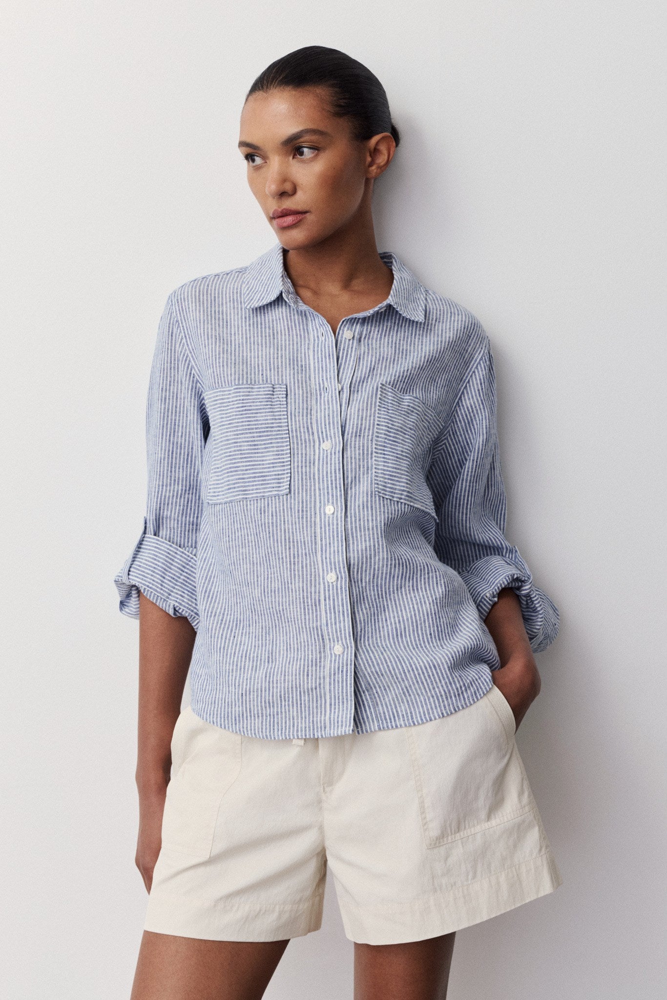 MOCA SHIRT-Navy stripe