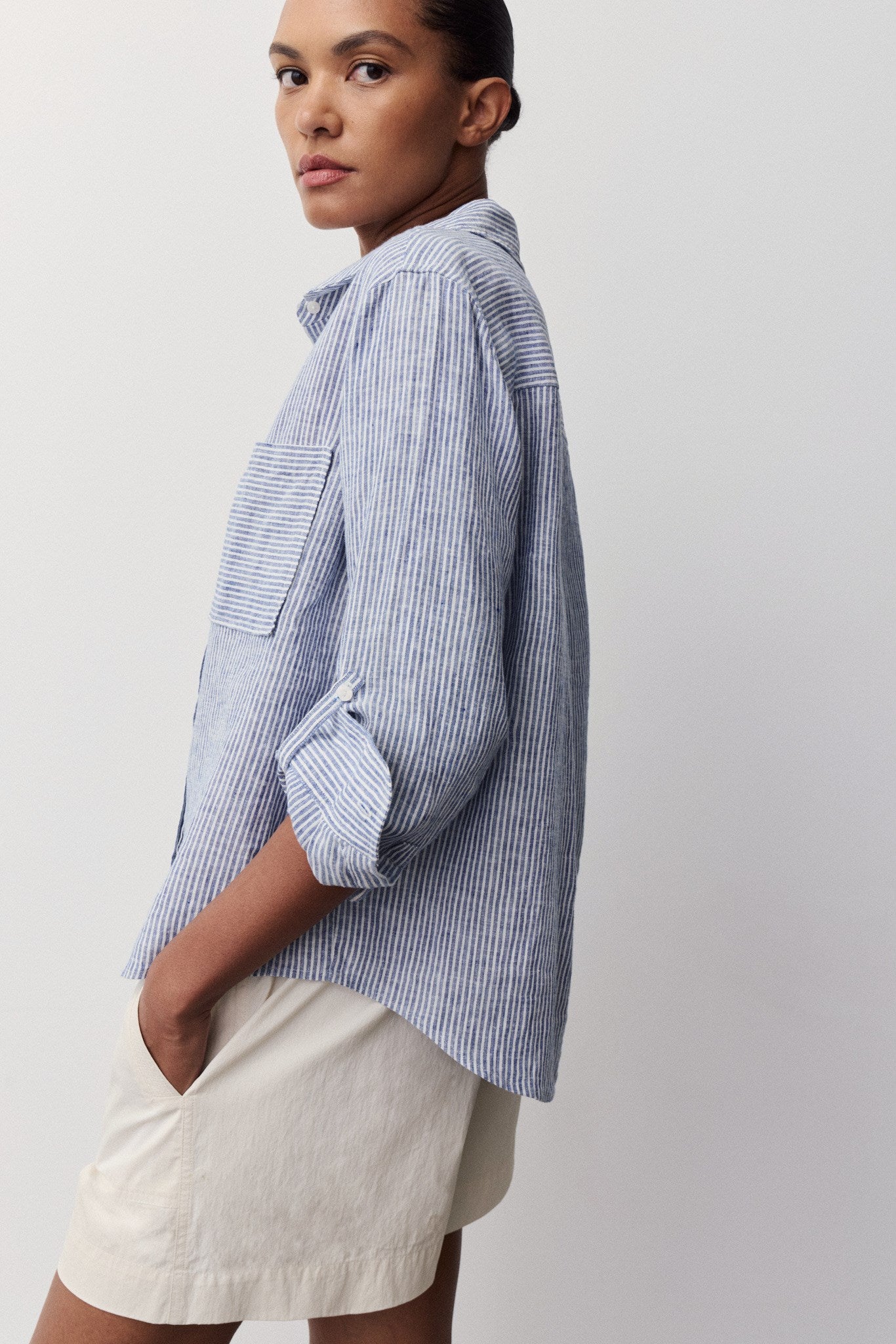 MOCA SHIRT-Navy stripe