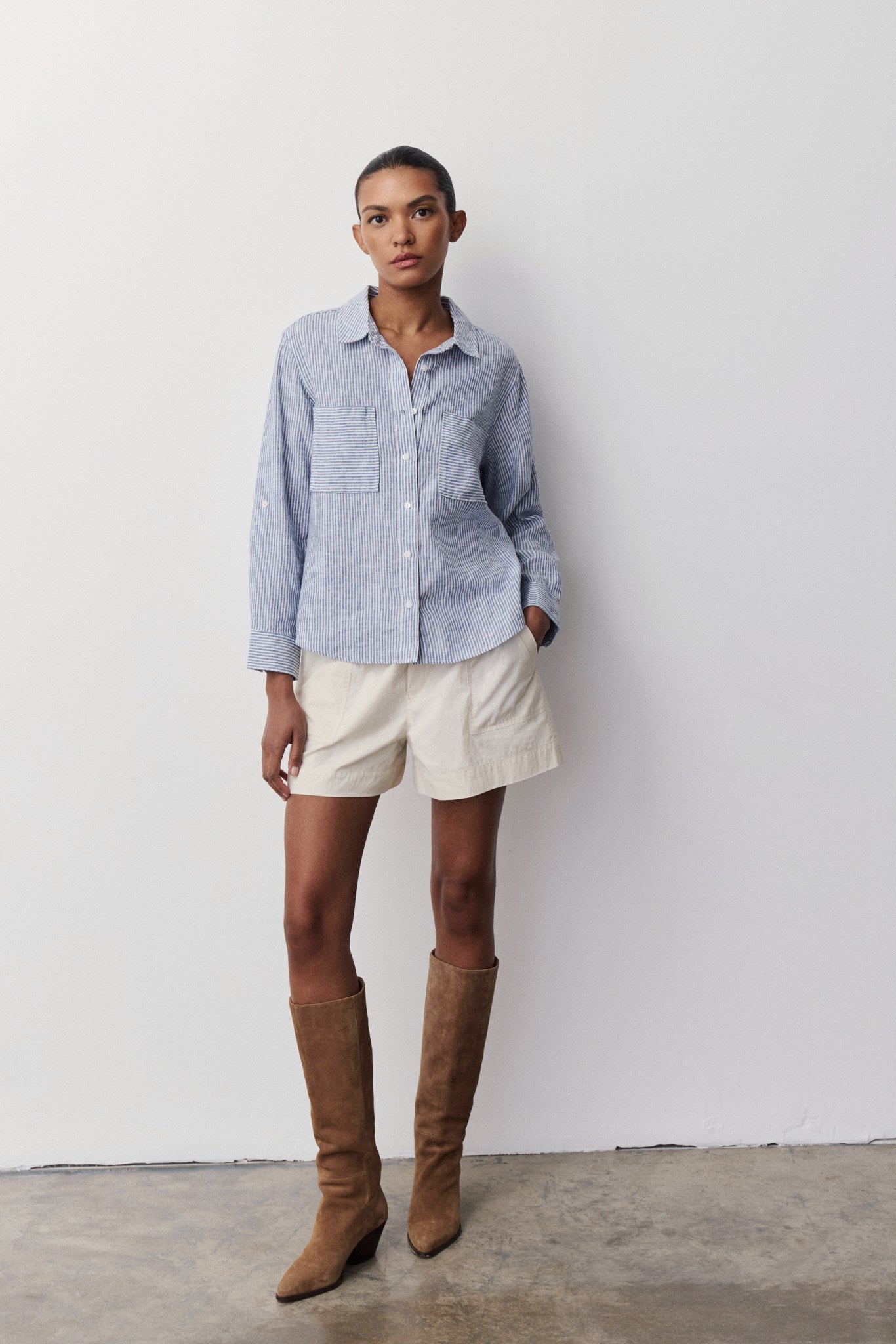 MOCA SHIRT-Navy stripe