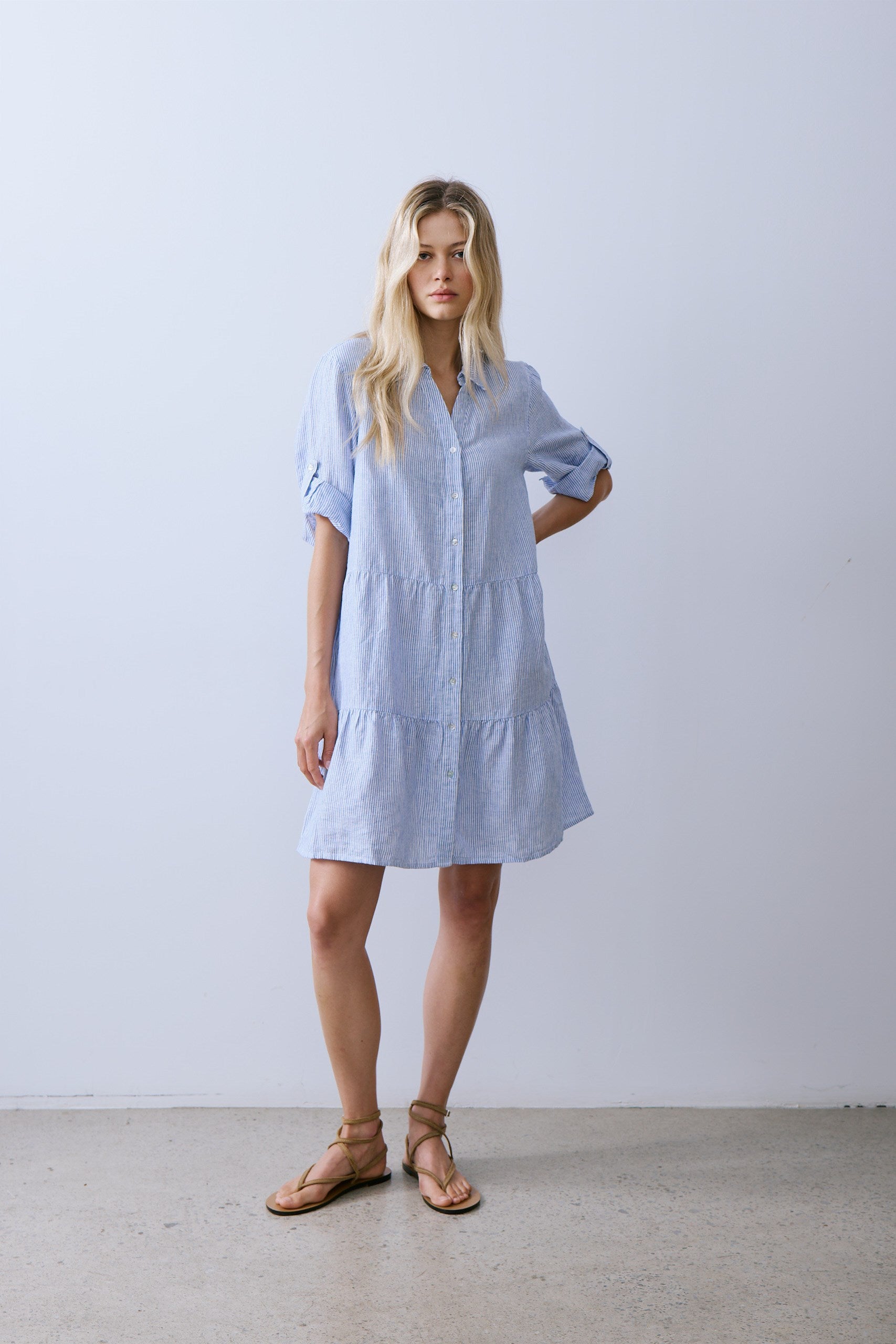 MOREL DRESS-Blue pin stripe