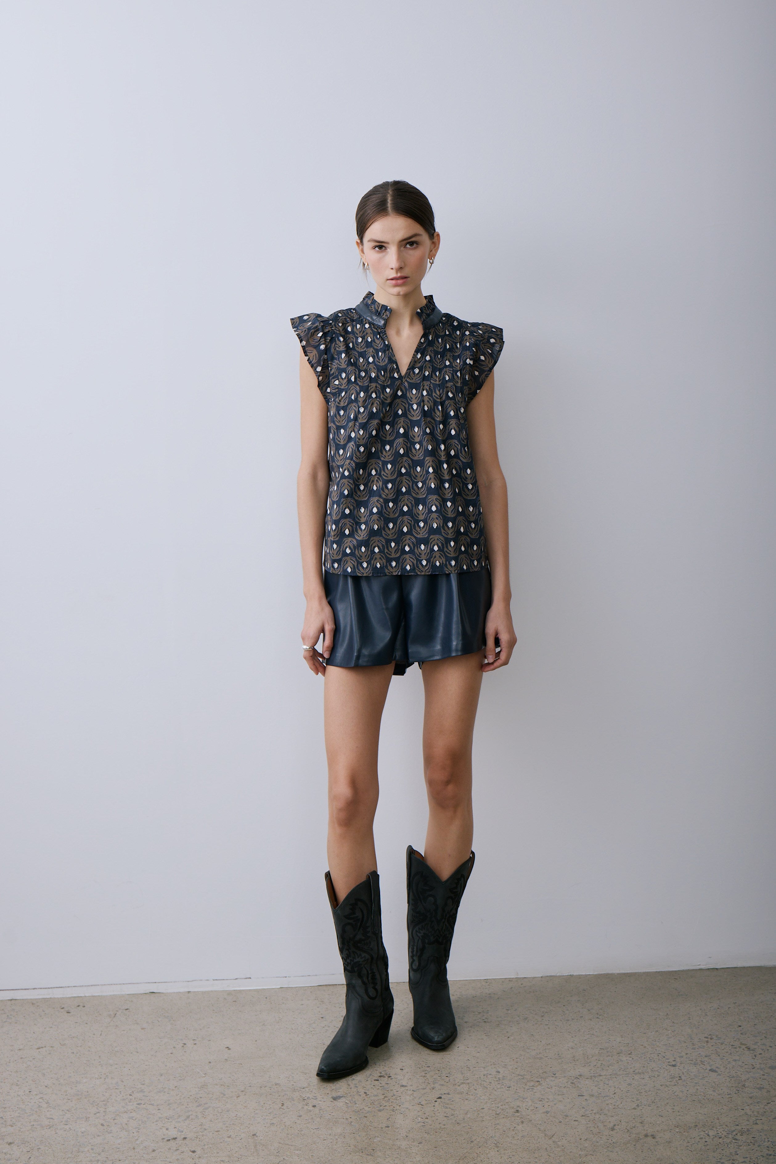 OLLIE BLOUSE-Geo floral marine
