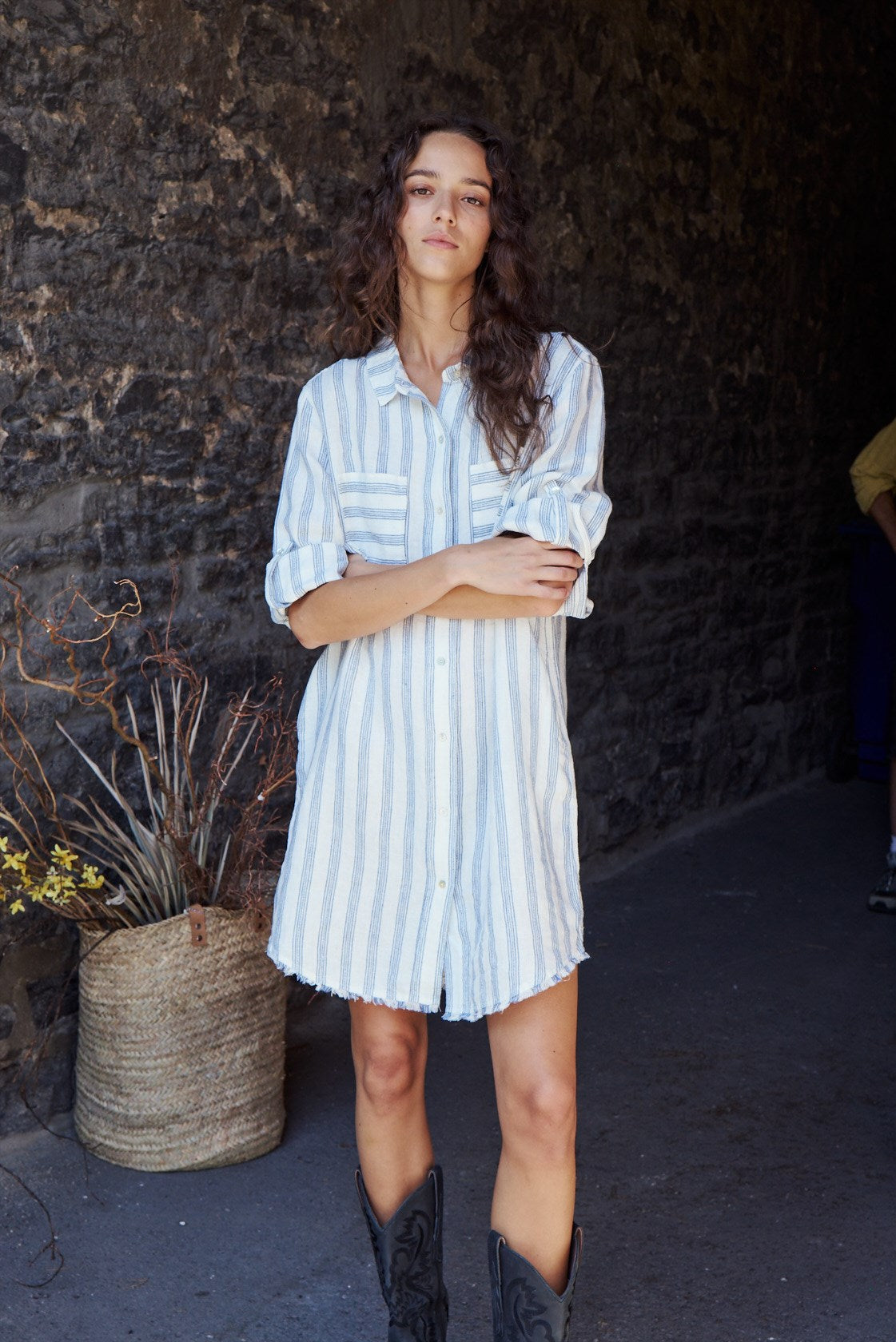 RINA DRESS-Navy multistripe