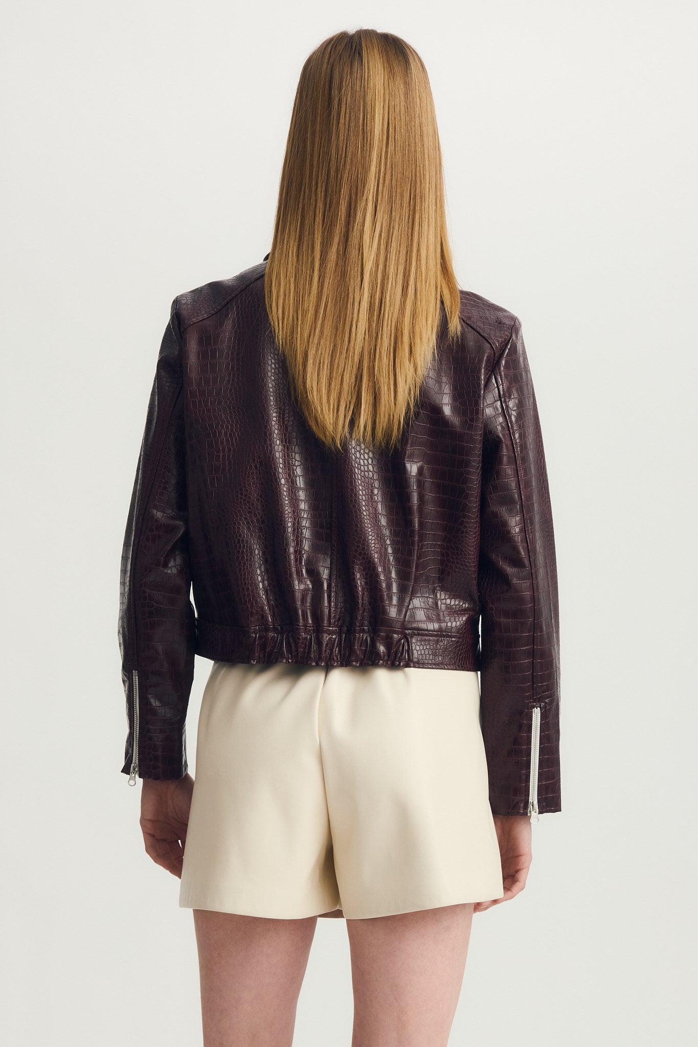 SLOANE JACKET-Burgundy skin text.