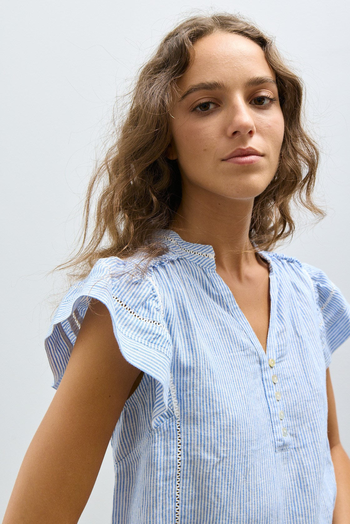 STACY BLOUSE-Blue pin stripe