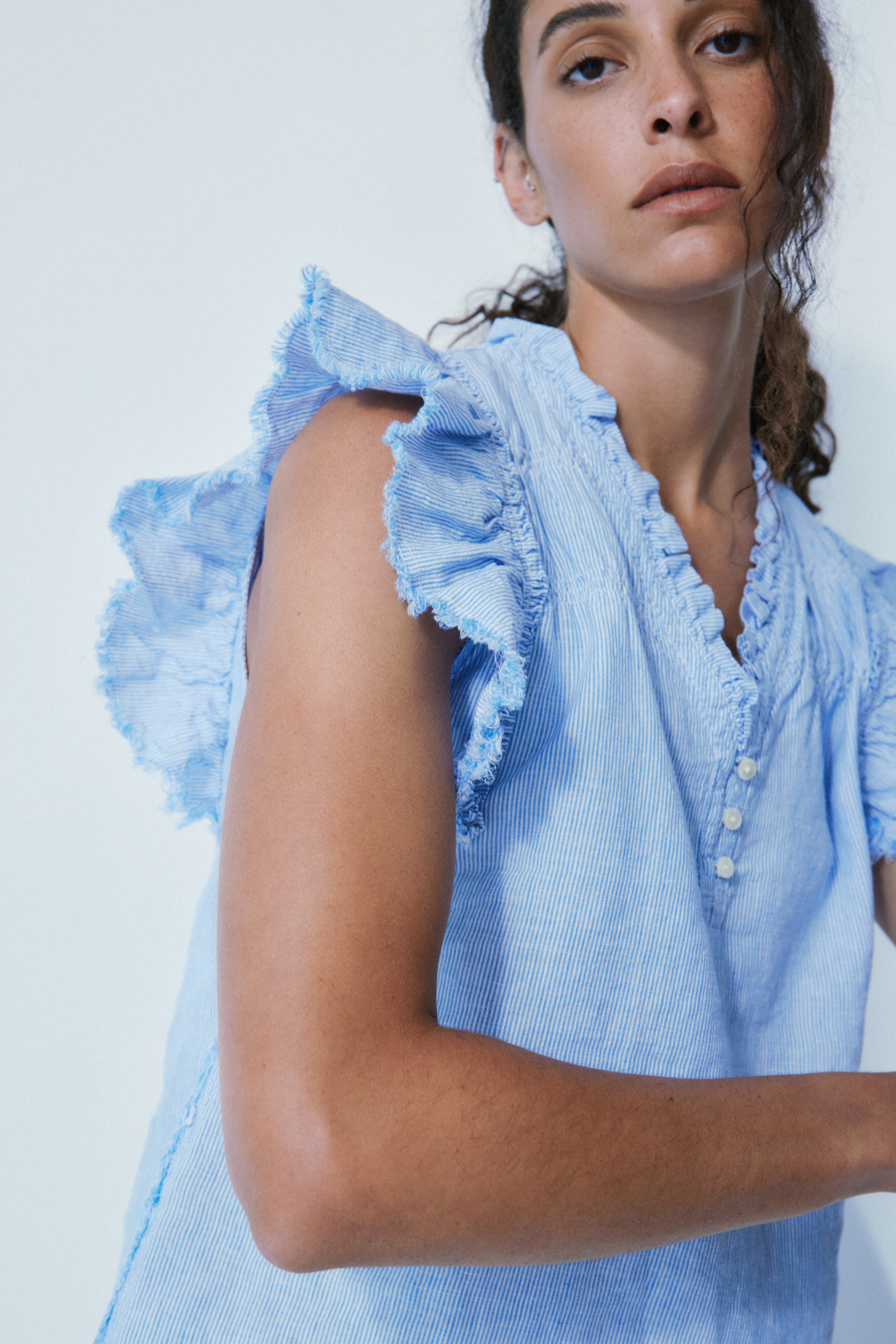 STELLA BLOUSE-Blue texture stripe