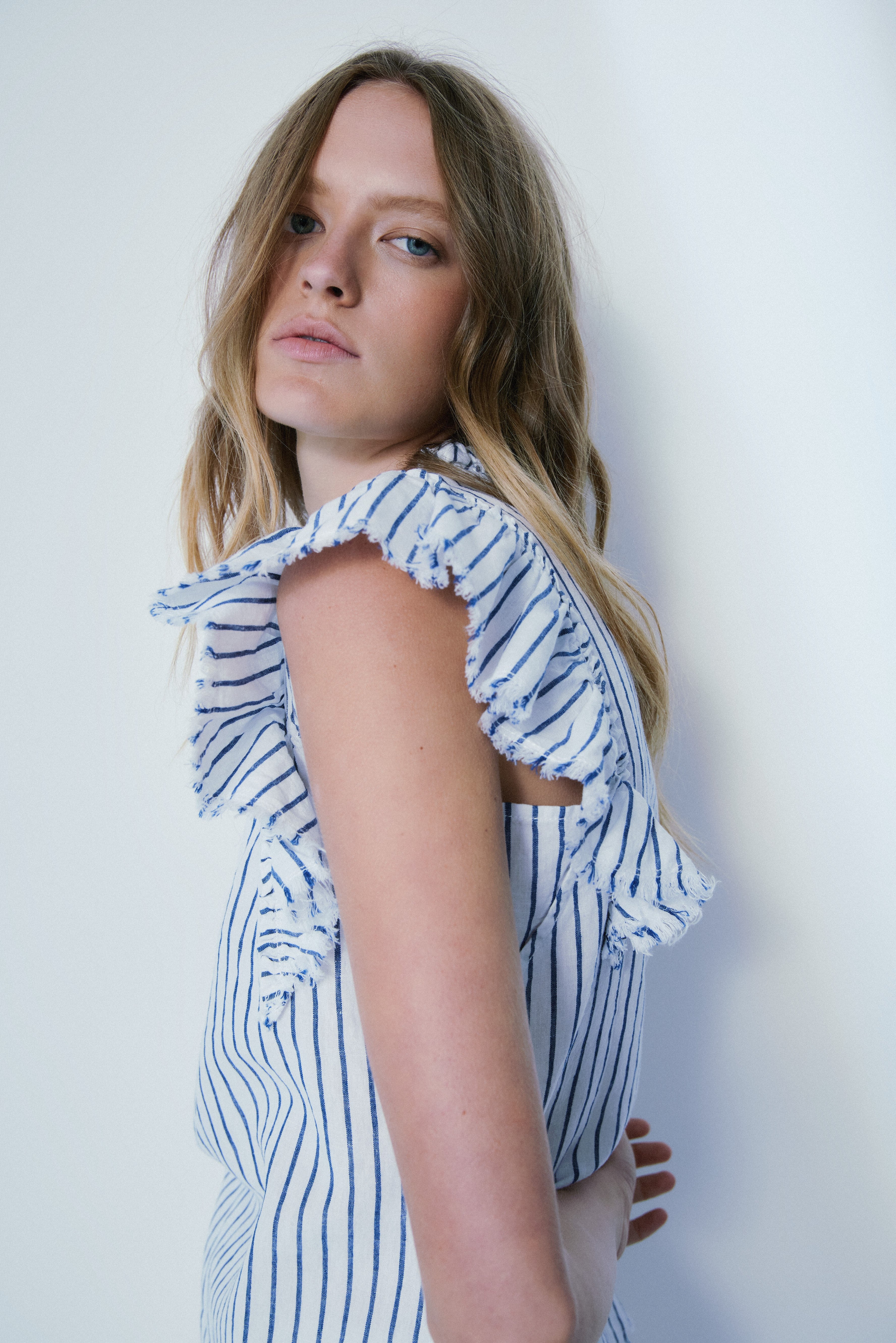 STELLA BLOUSE-Off w/ navy stripe