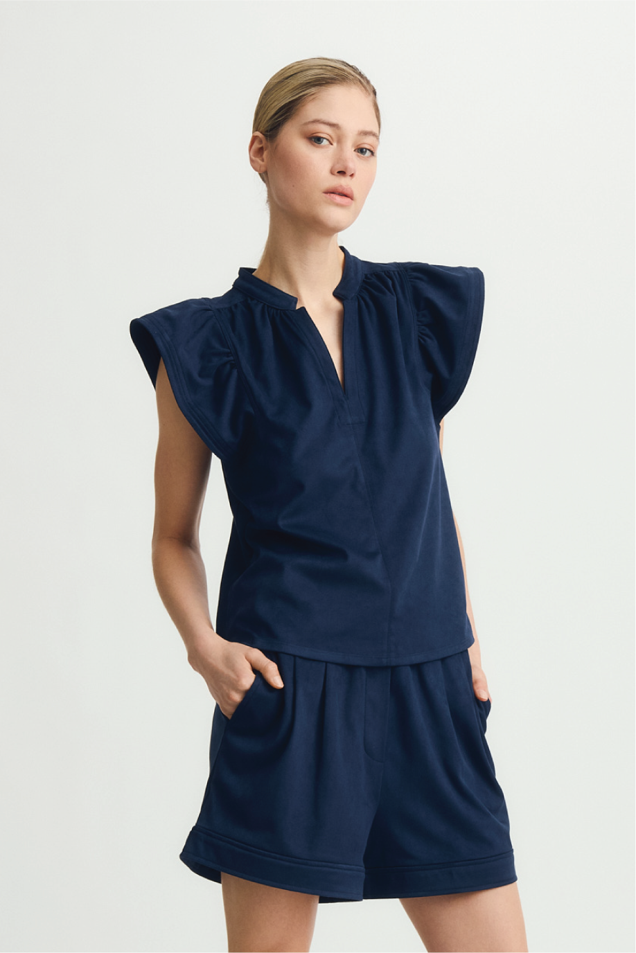 VENORA TOP-Deep navy suede