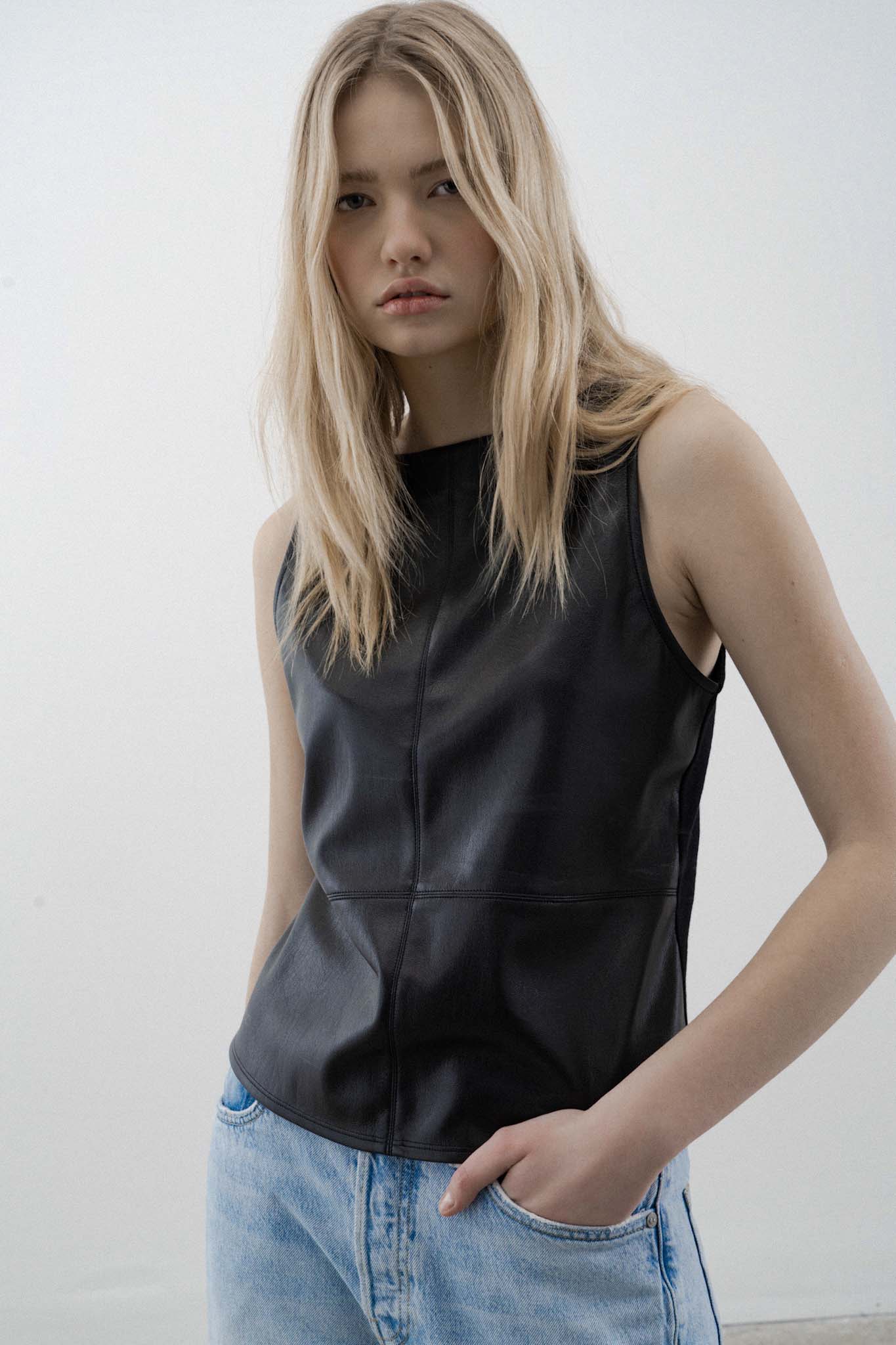 Esta black faux leather tank top