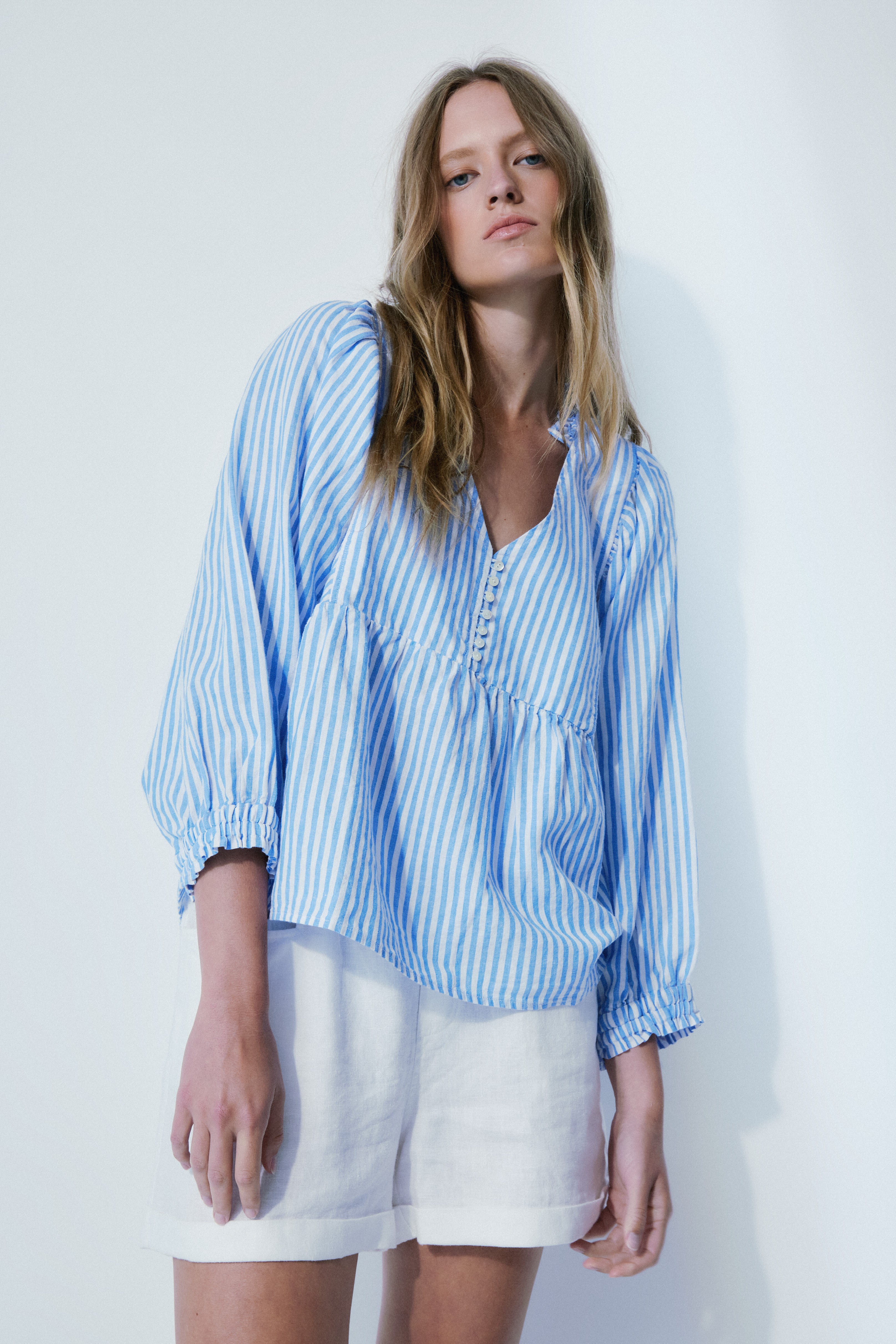 Agnes light blue stripe blouse