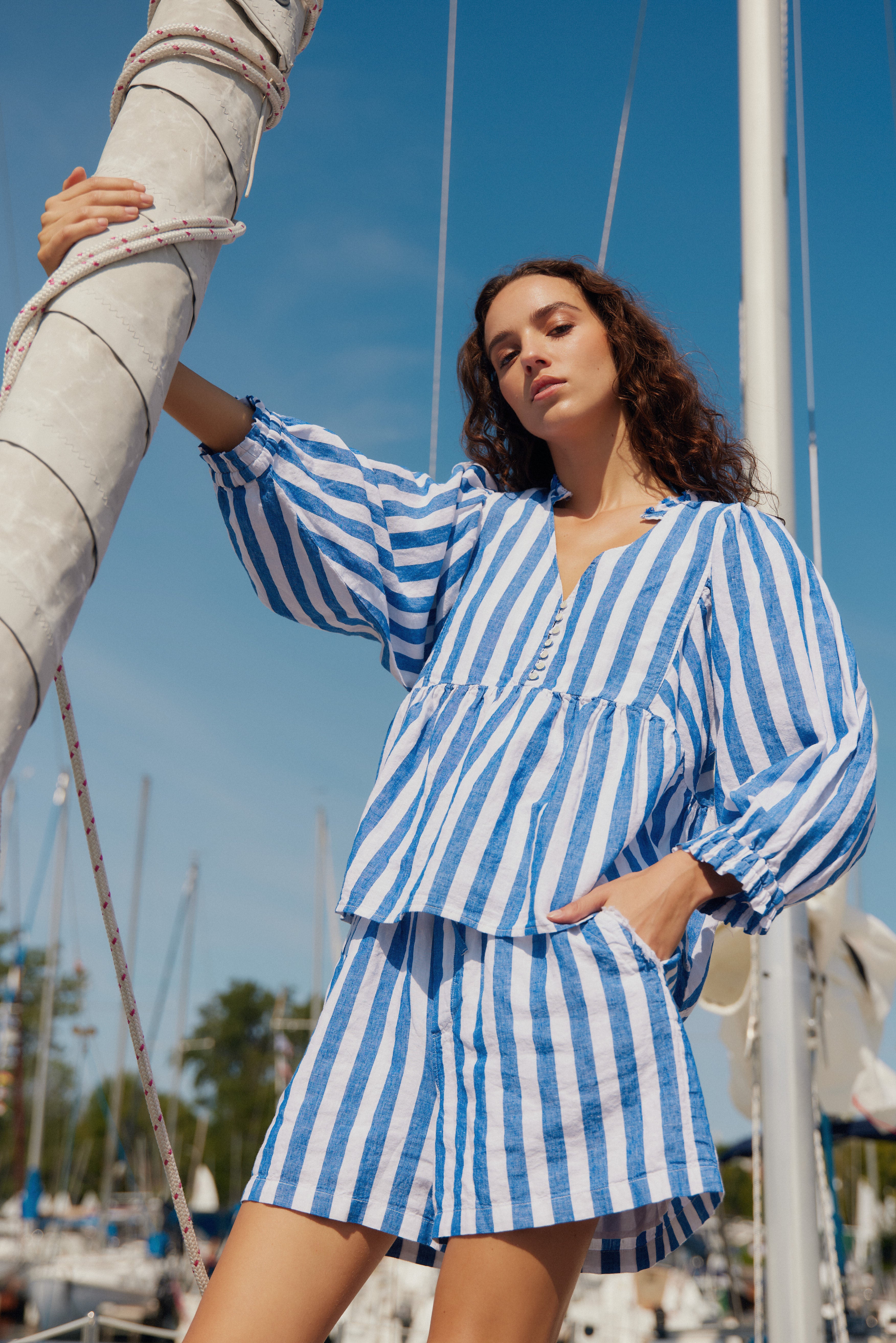 Agnes wide royal stripe blouse