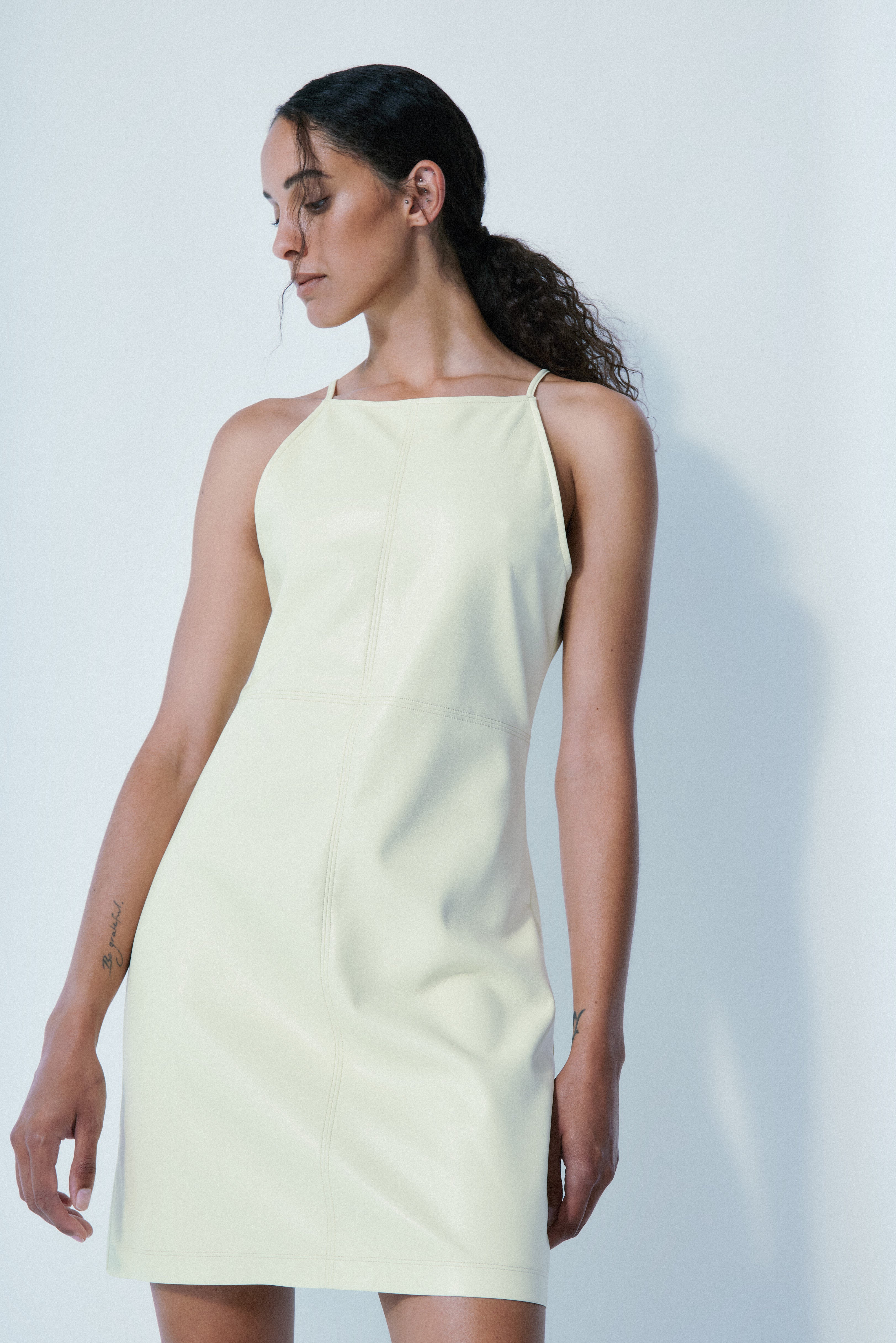 Alanis lemon sorbet faux leather dress