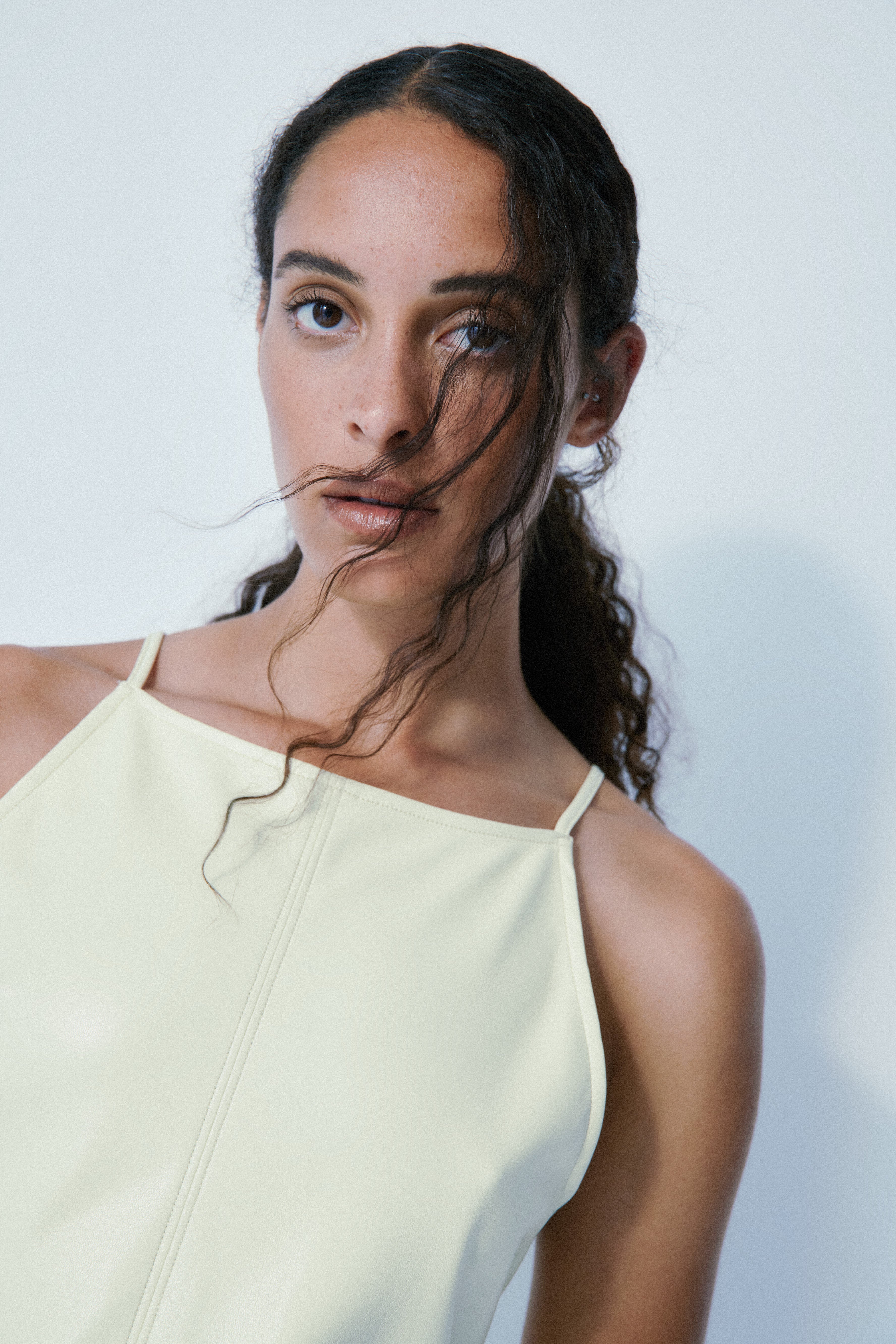 Alanis lemon sorbet faux leather dress