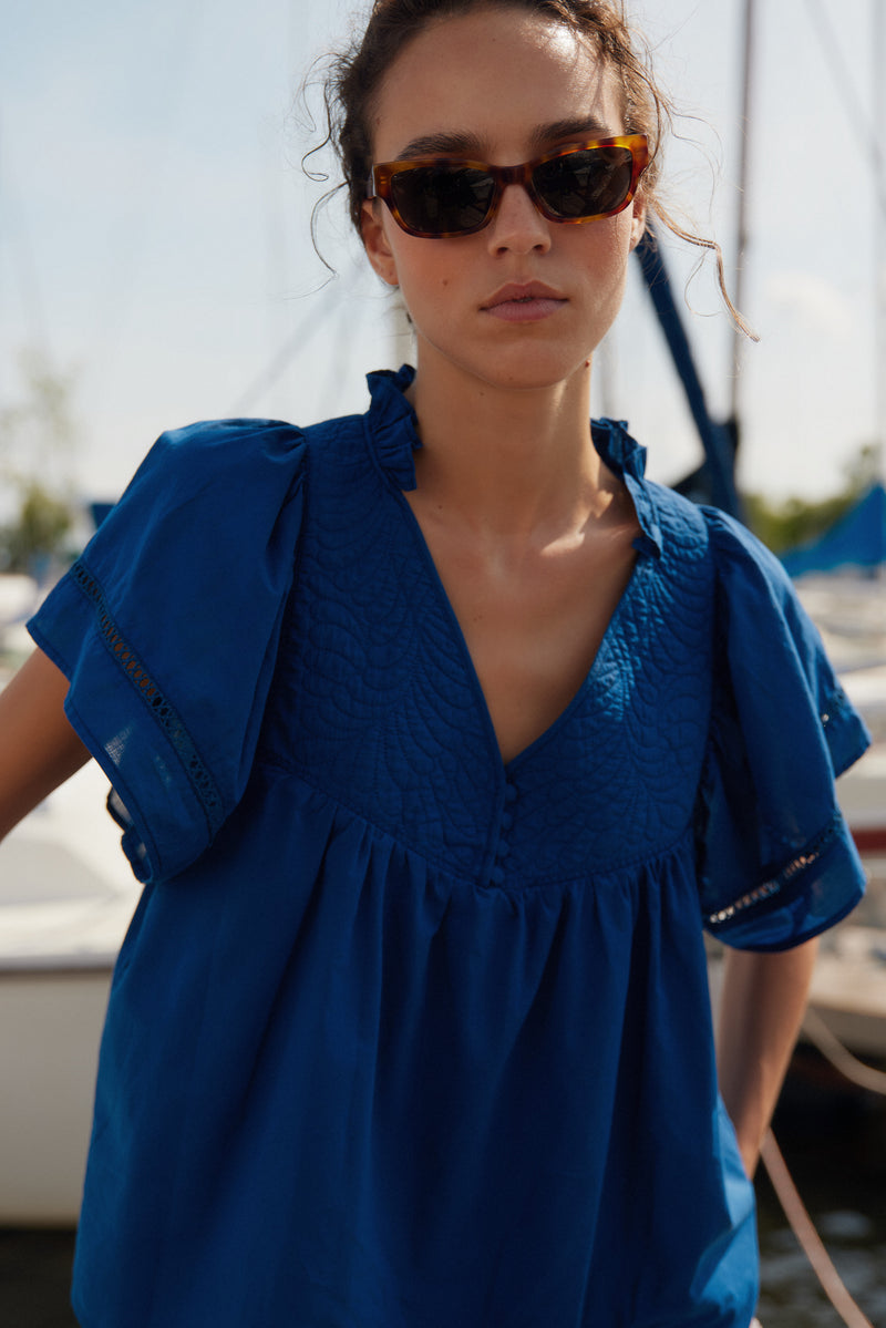 Emily travel blue cotton blouse