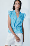 Emma light blue gem cotton blouse
