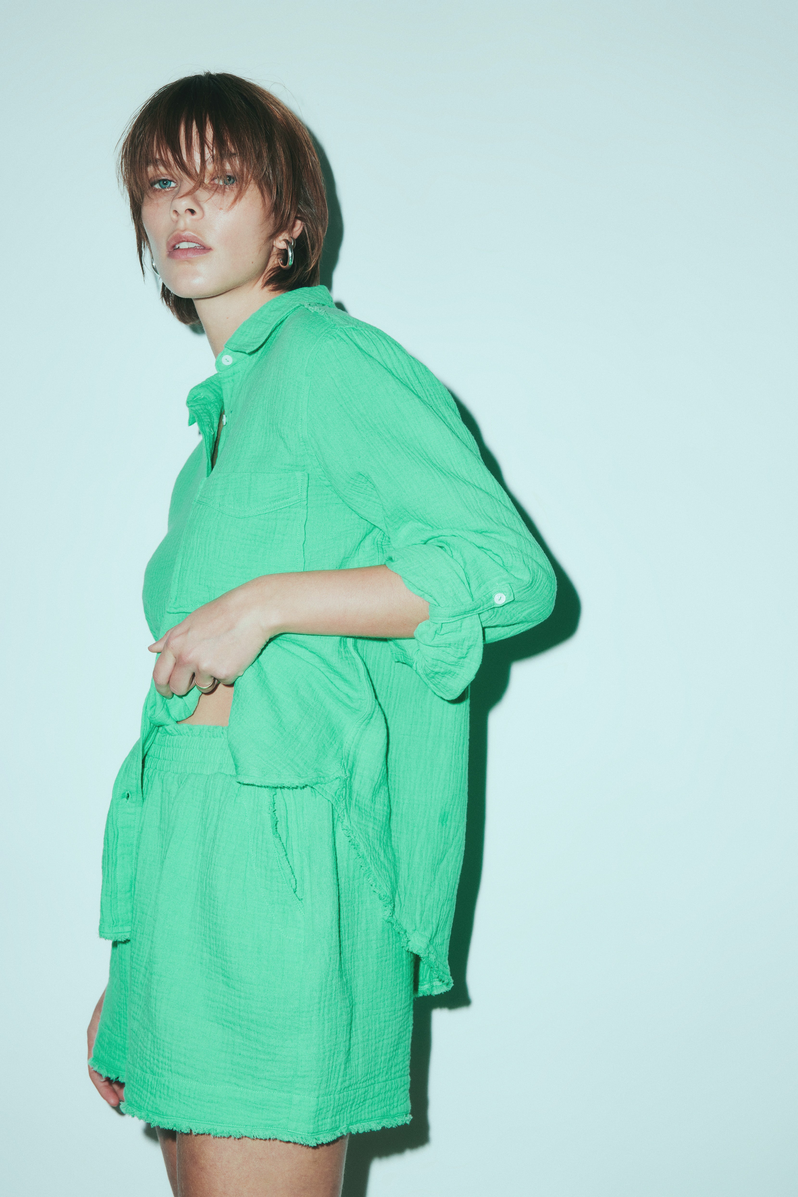 Faye pool green cotton gauze shirt