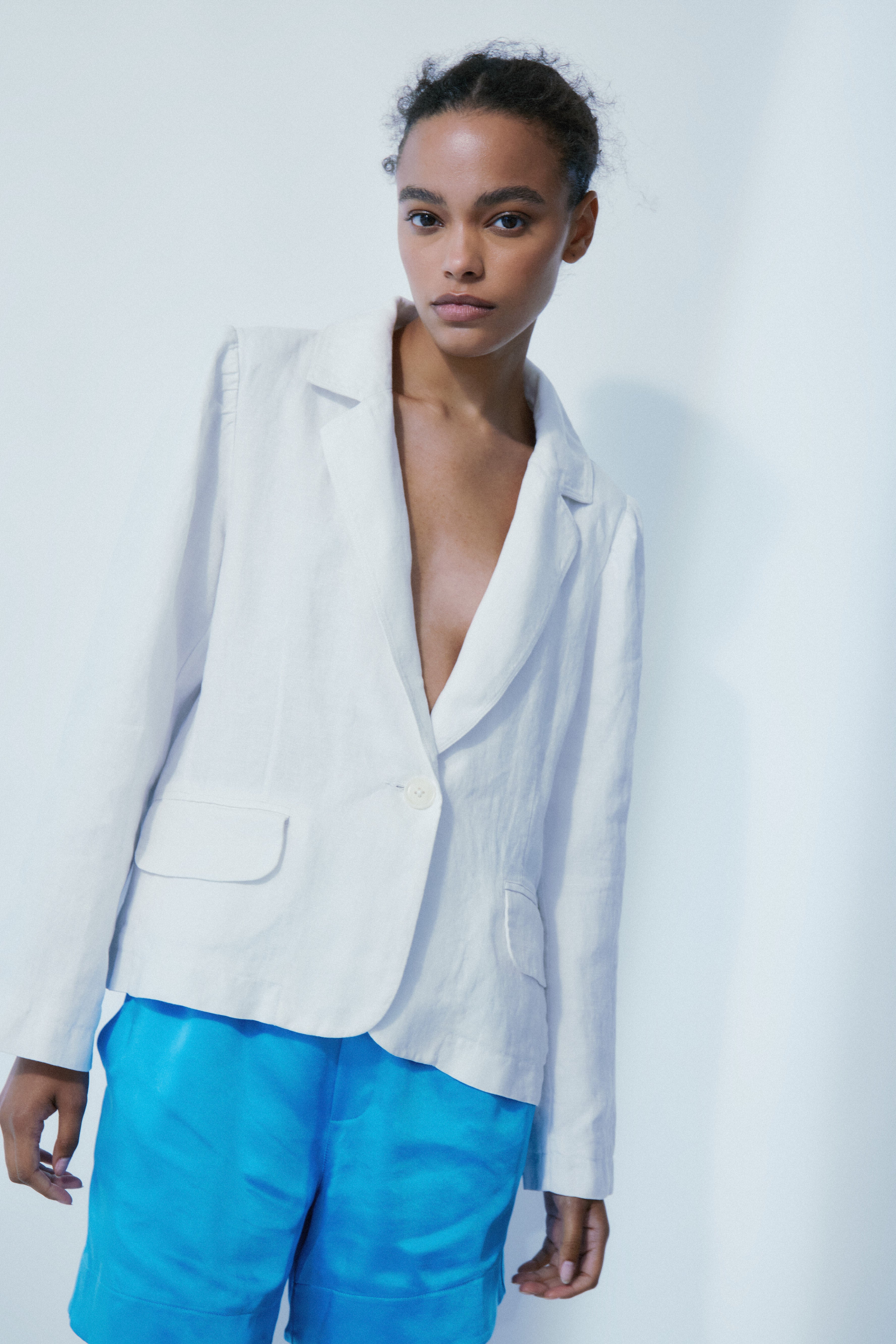 Glen white linen blazer