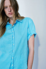 Josephine aqua blue linen shirt