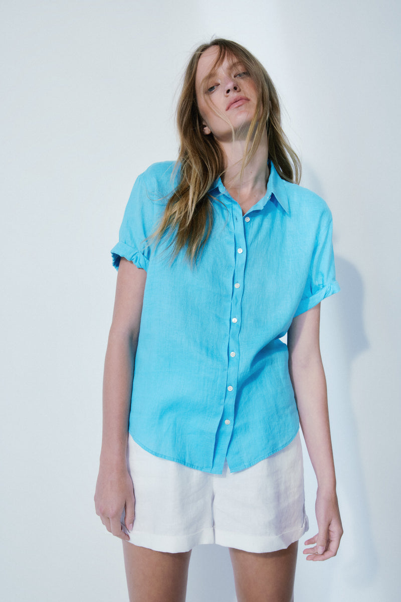 Josephine aqua blue linen shirt