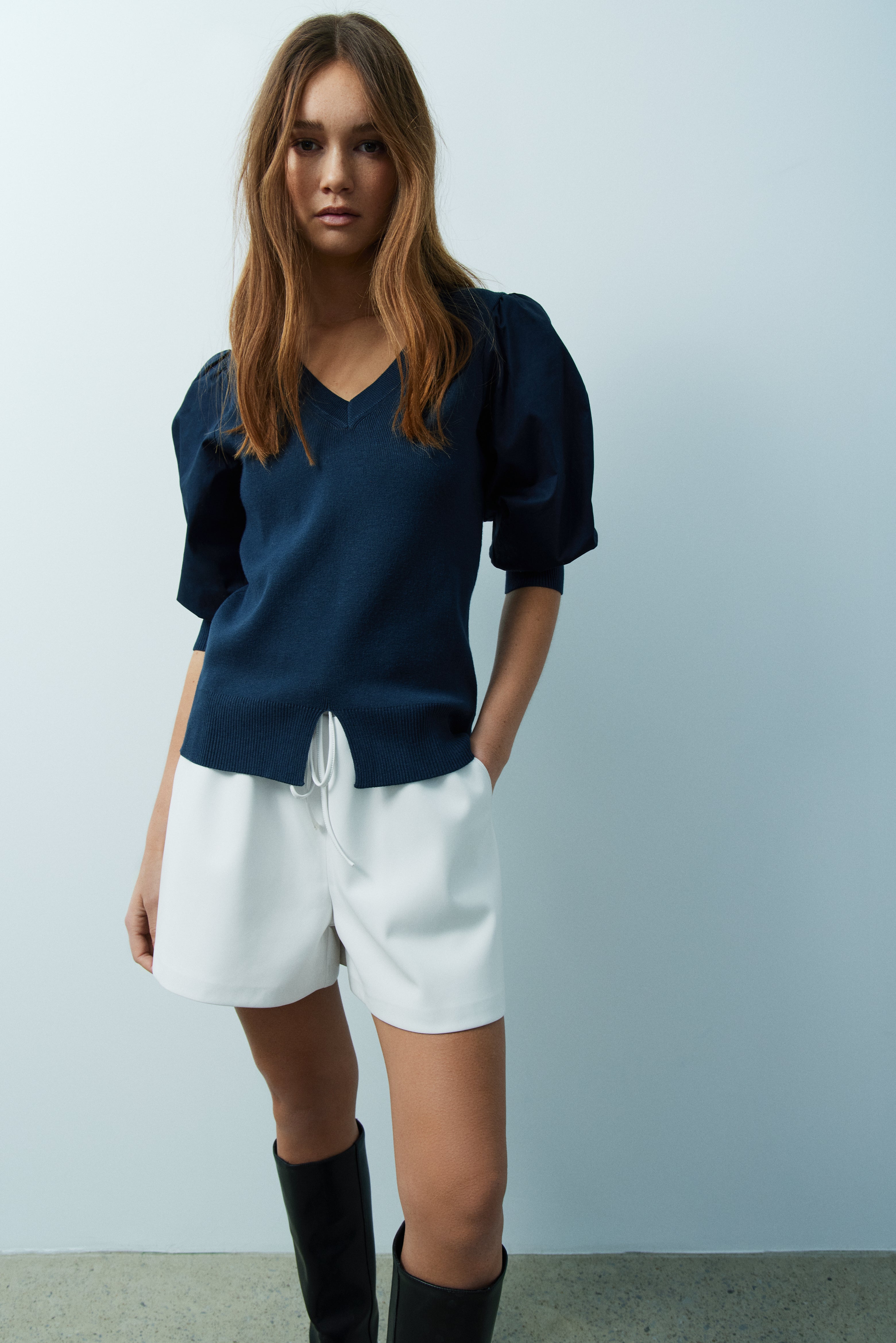 Kare elbow sleeve navy sweater