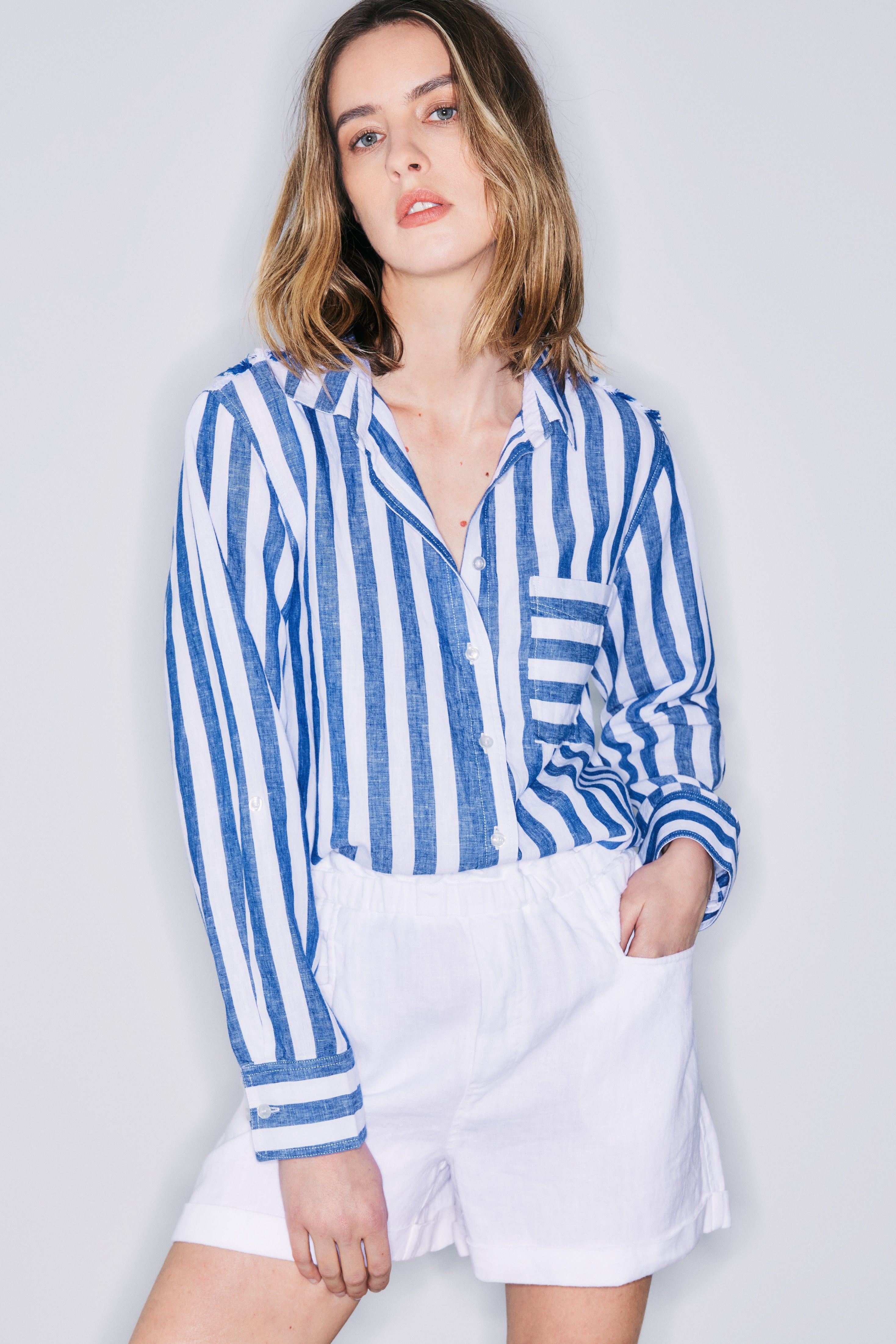 Keny wide royal stripe linen shirt