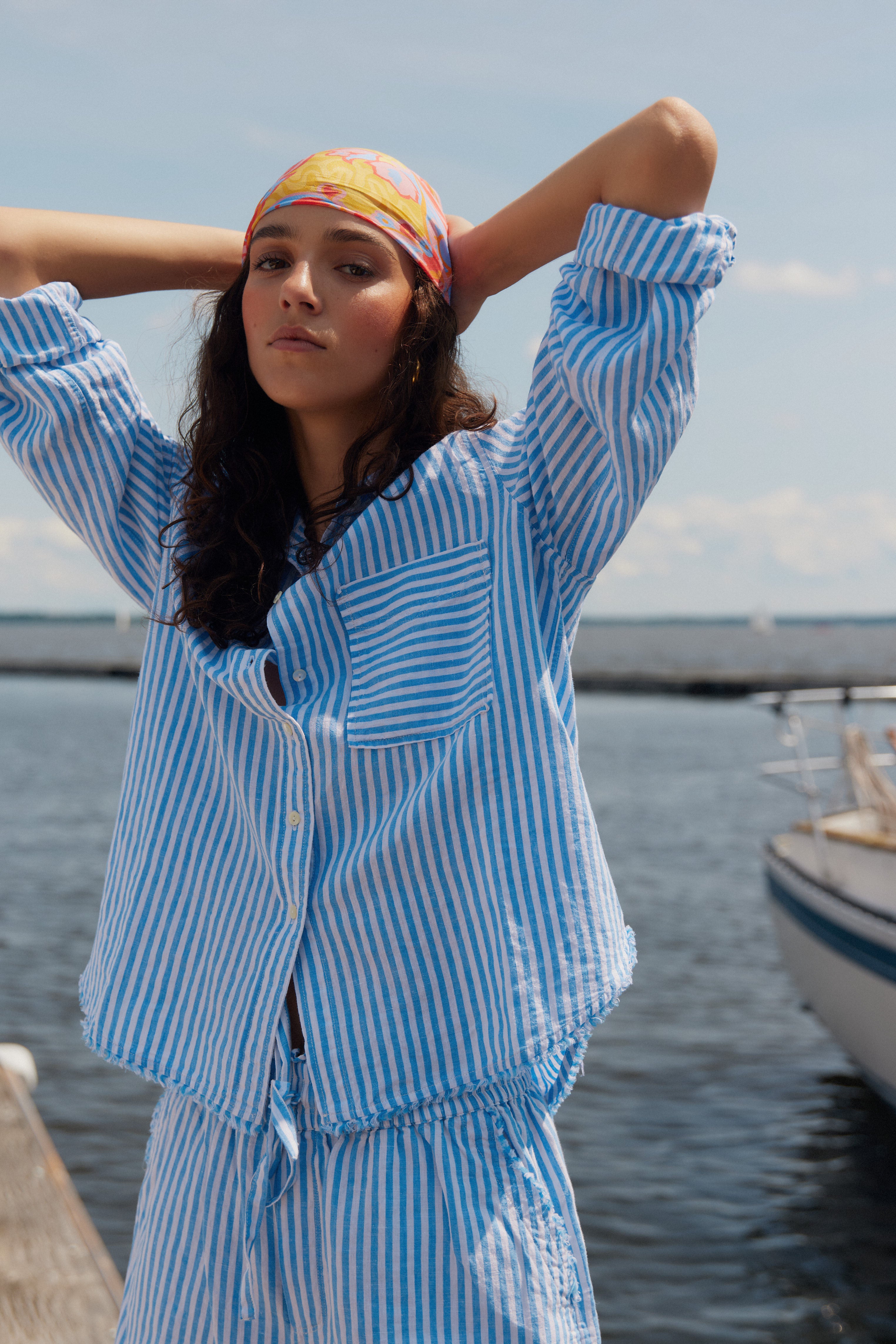 Keny light blue stripe linen shirt