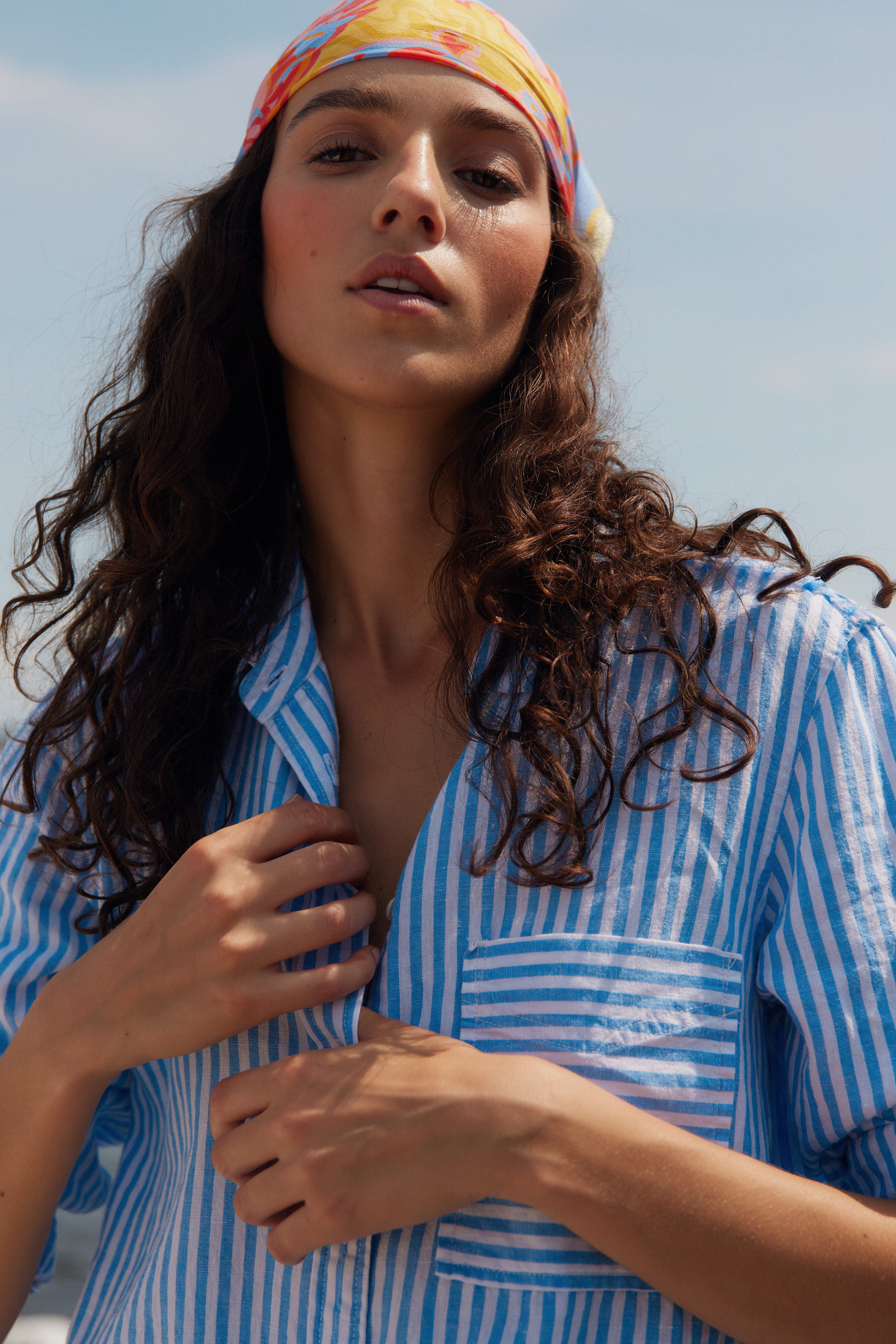 Keny light blue stripe linen shirt