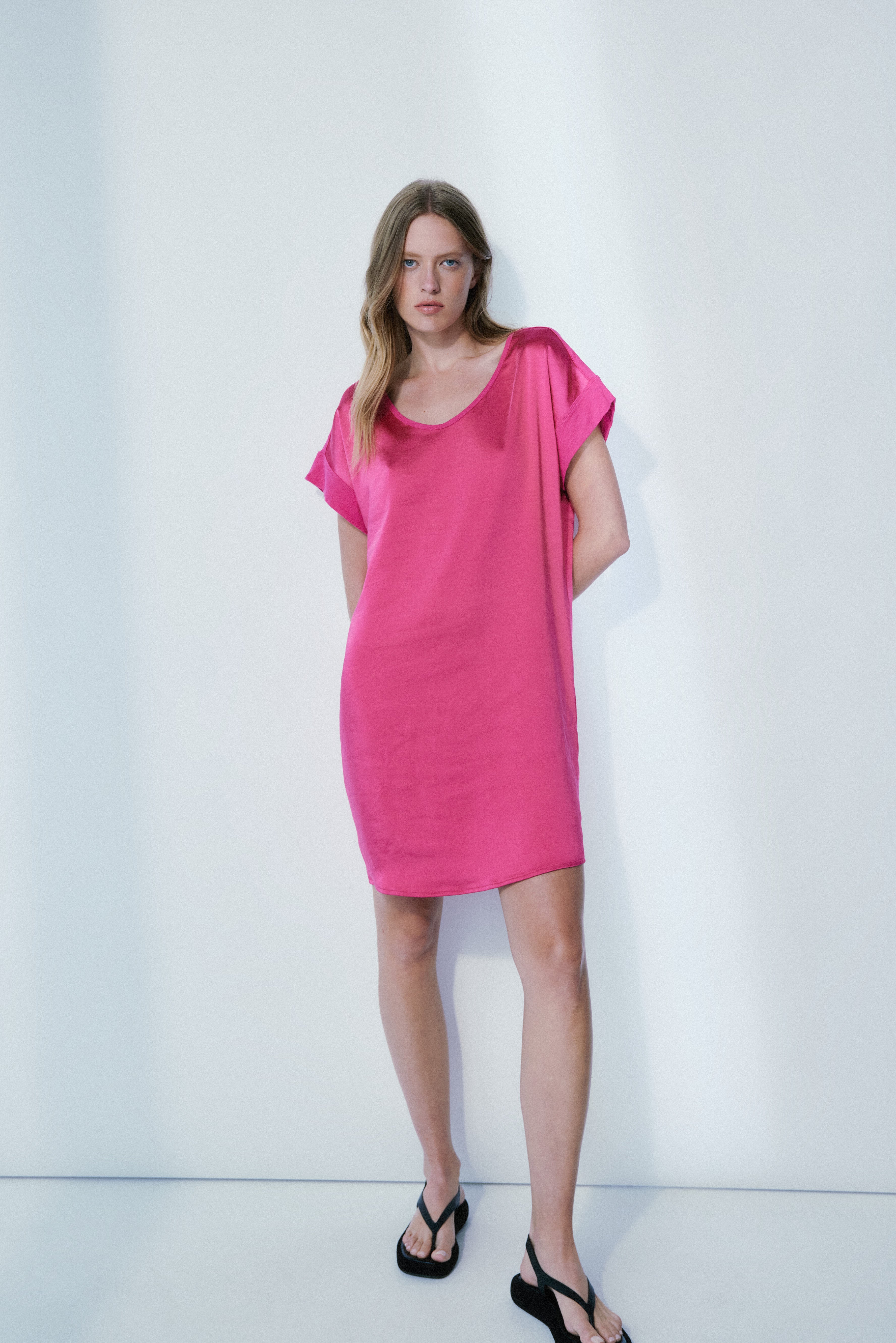 Lela pink glow satin dress