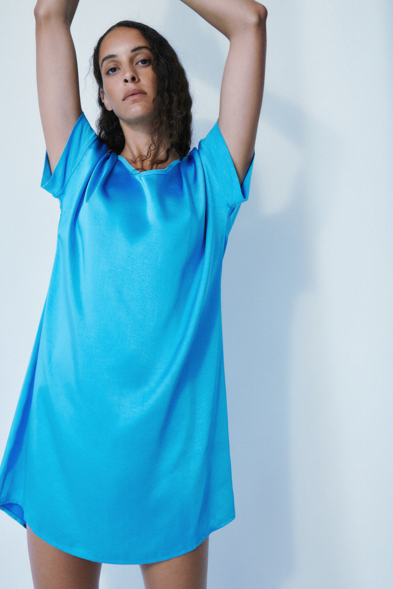 Lela sicilian blue satin dress