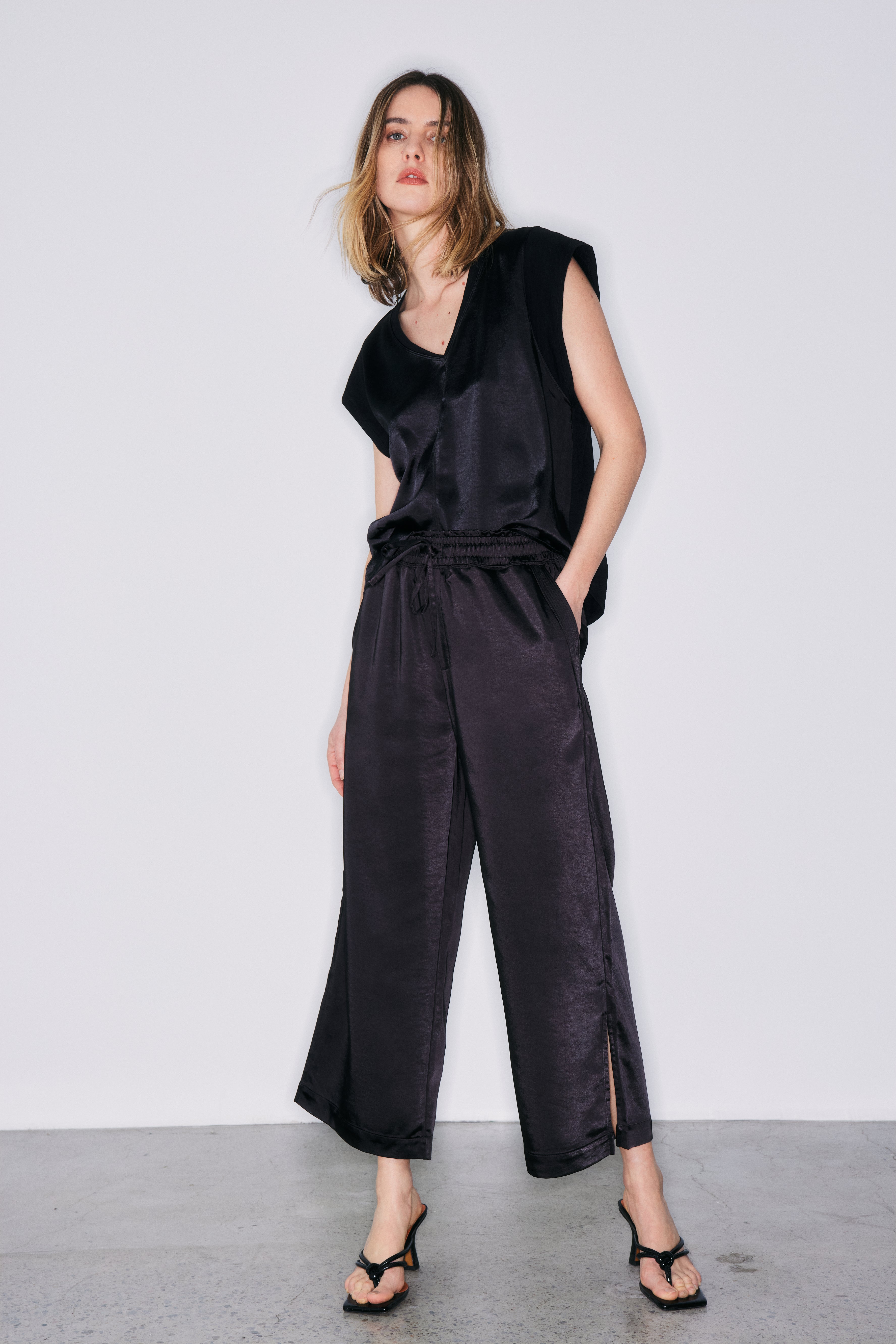 Miles black satin pant