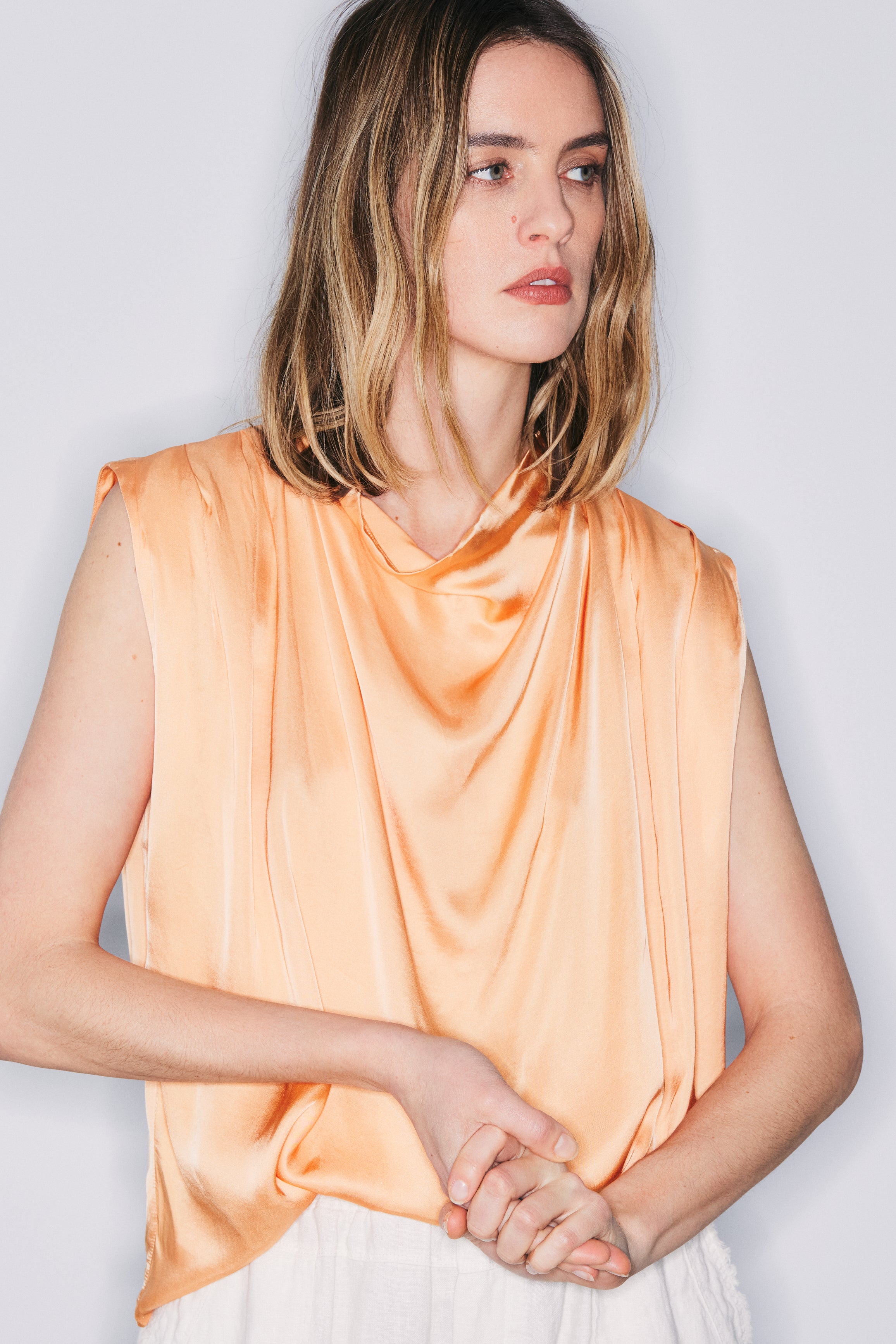 Nile tangerine satin top