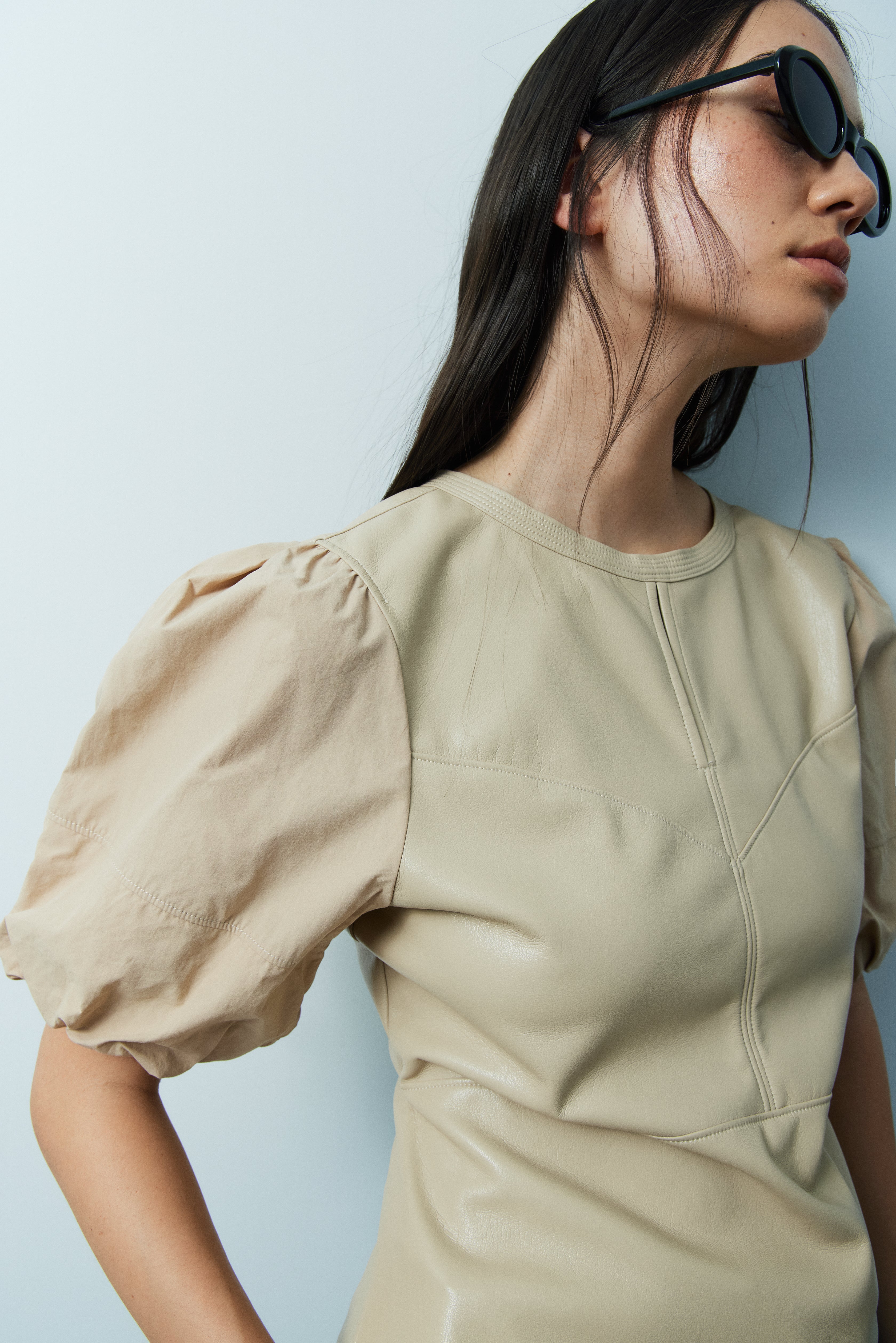 Oska desert faux leather and poplin blouse