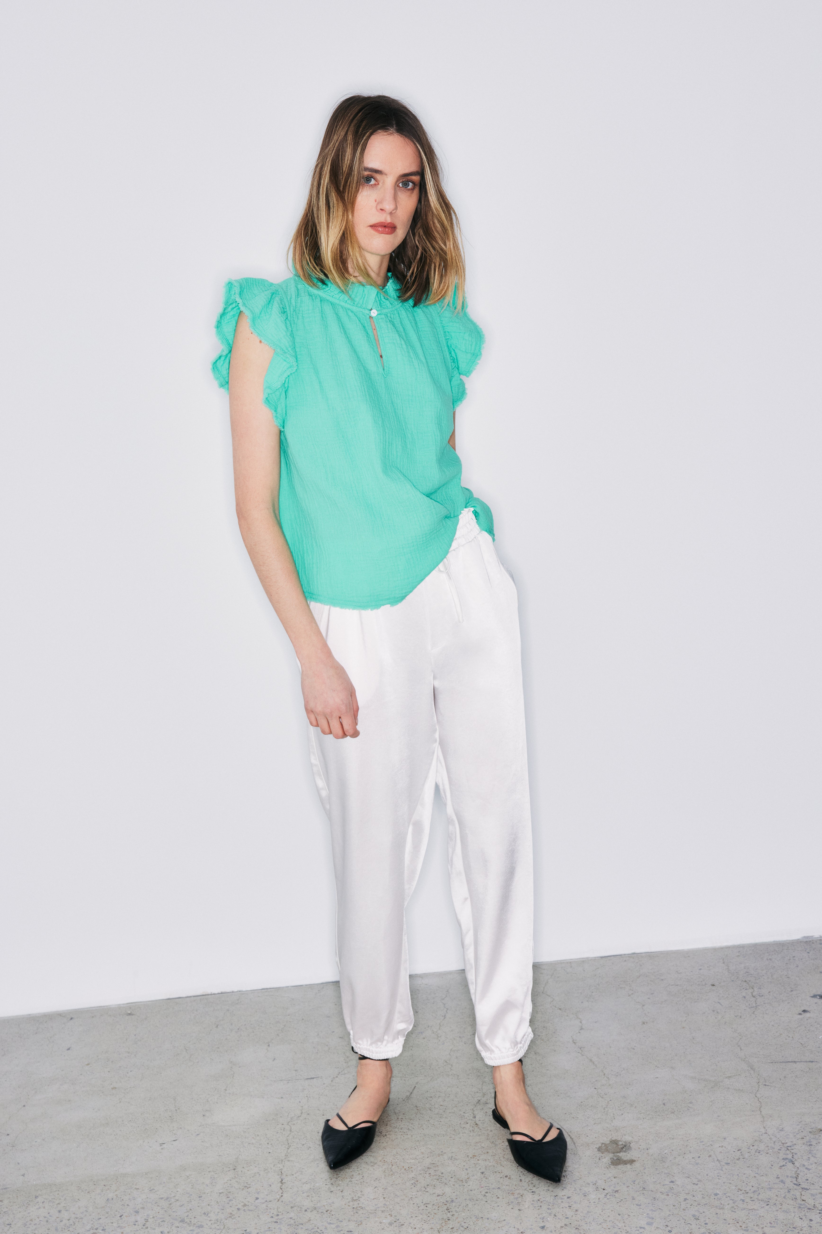 Sacha pool green blue cotton gauze top