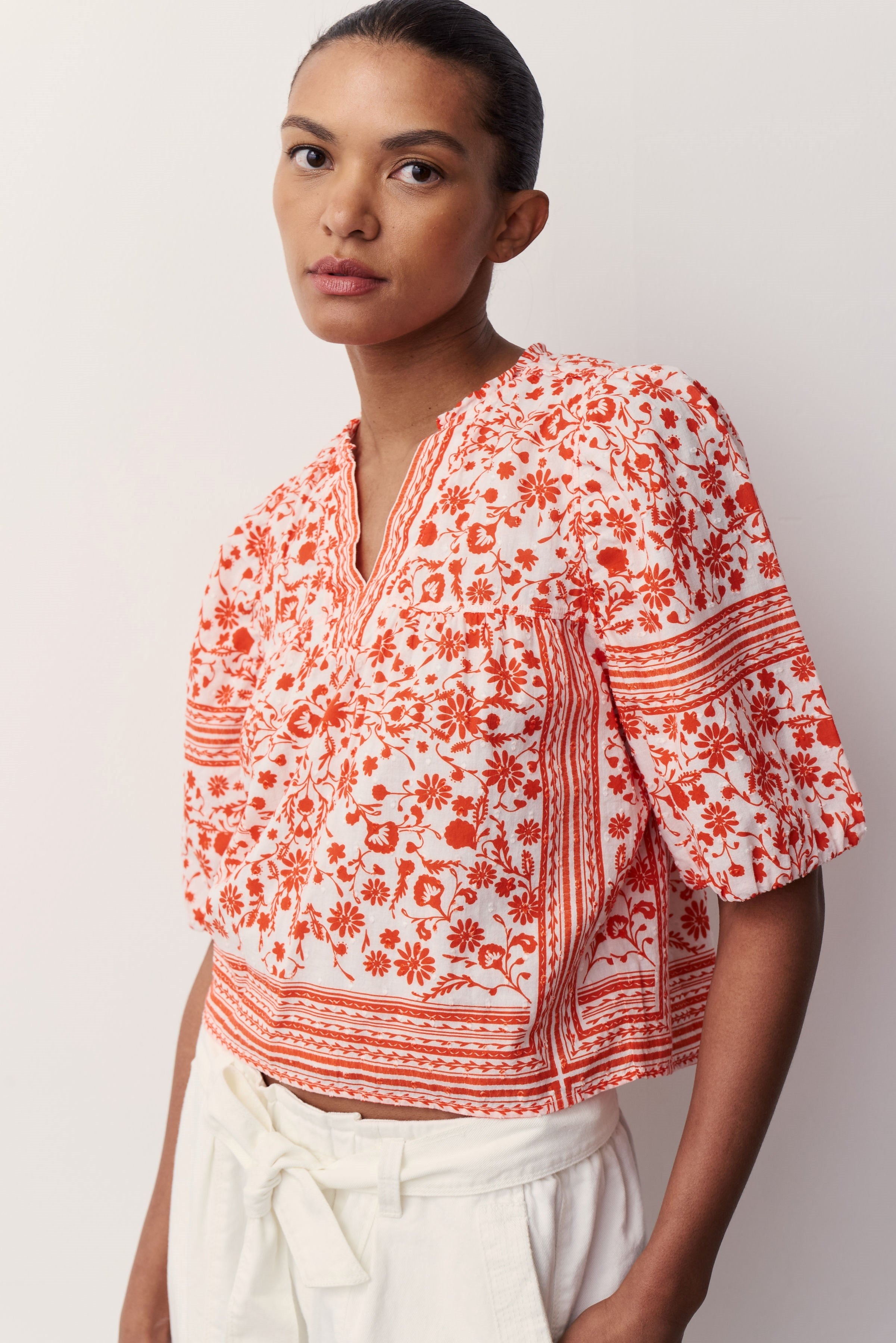 EDIE-Red border scarf print