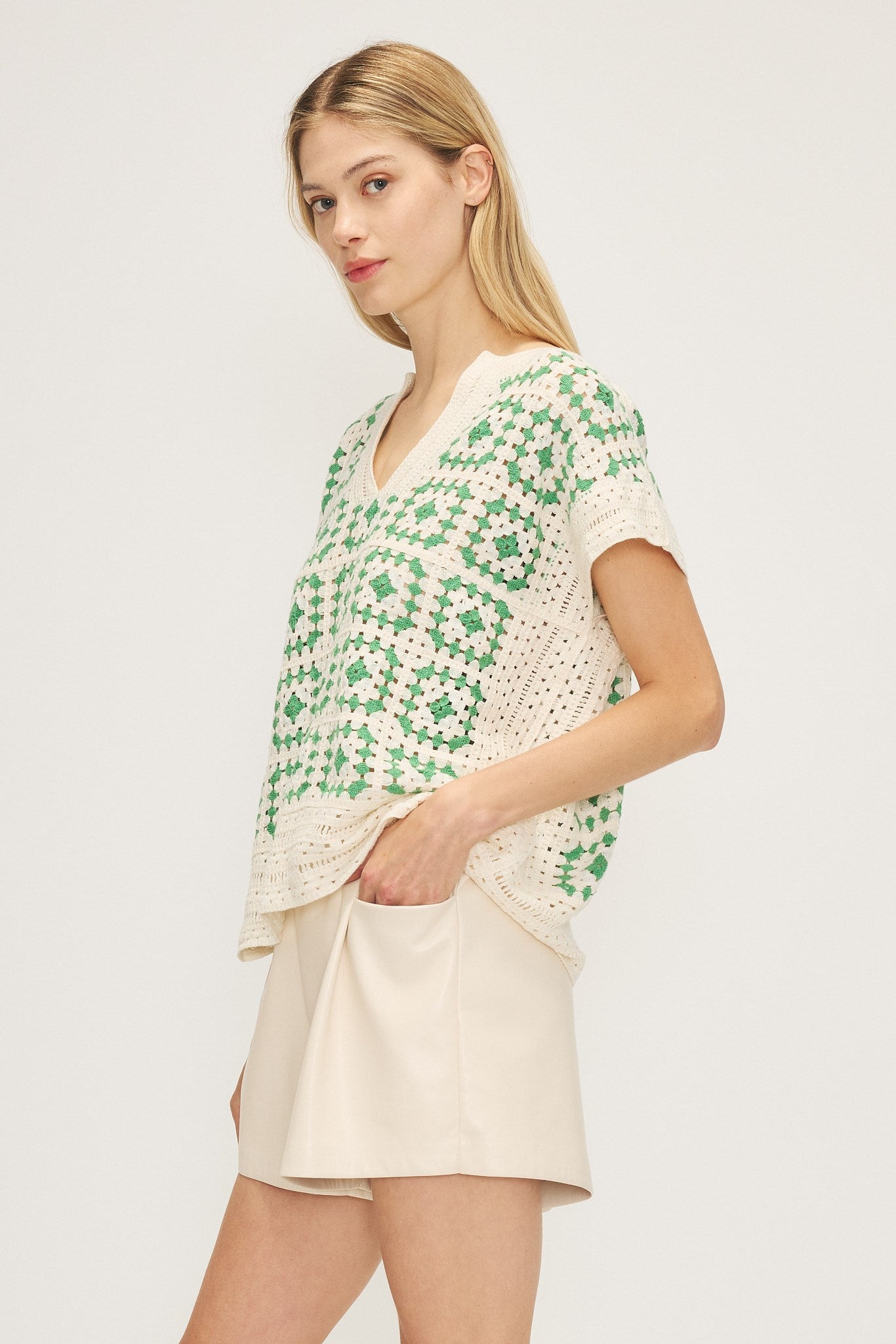HARUKA SWEATER-Crème / vert
