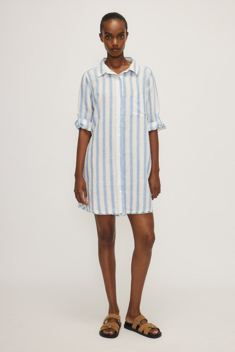 JOSIE DRESS - Large rayures bleu clair